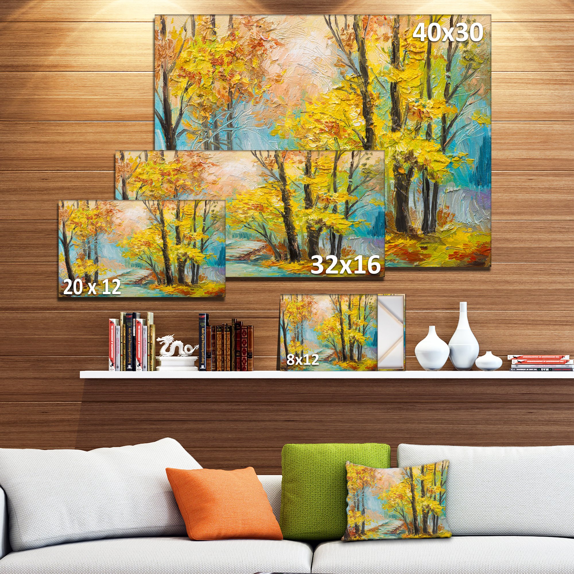 Yellow Falling Forest Landscape Art Print Canvas - Autumn Nature Wall Decor for Living Room, Bedroom & Office