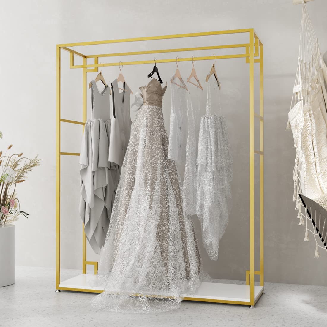 HOMEKAYT Gold Freestanding Clothing Rack with Shelves - 59