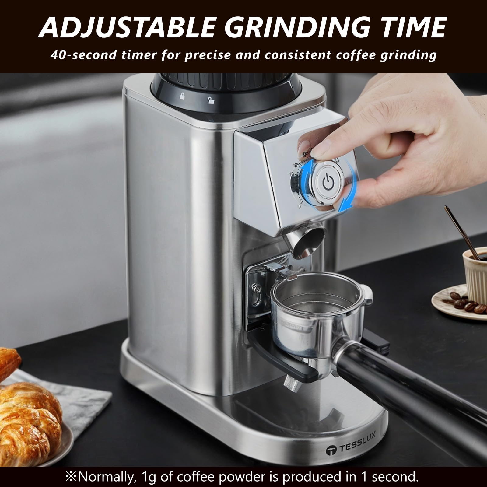 Premium Electric Conical Burr Coffee Grinder for Espresso & Drip Coffee - 48 Precise Grind Settings, Anti-Static Design, Precision Timer - Perfect for Home Baristas & Coffee Enthusiasts (Silver) | Ideal for Freshly Ground Coffee at Home, Office, or Café Use