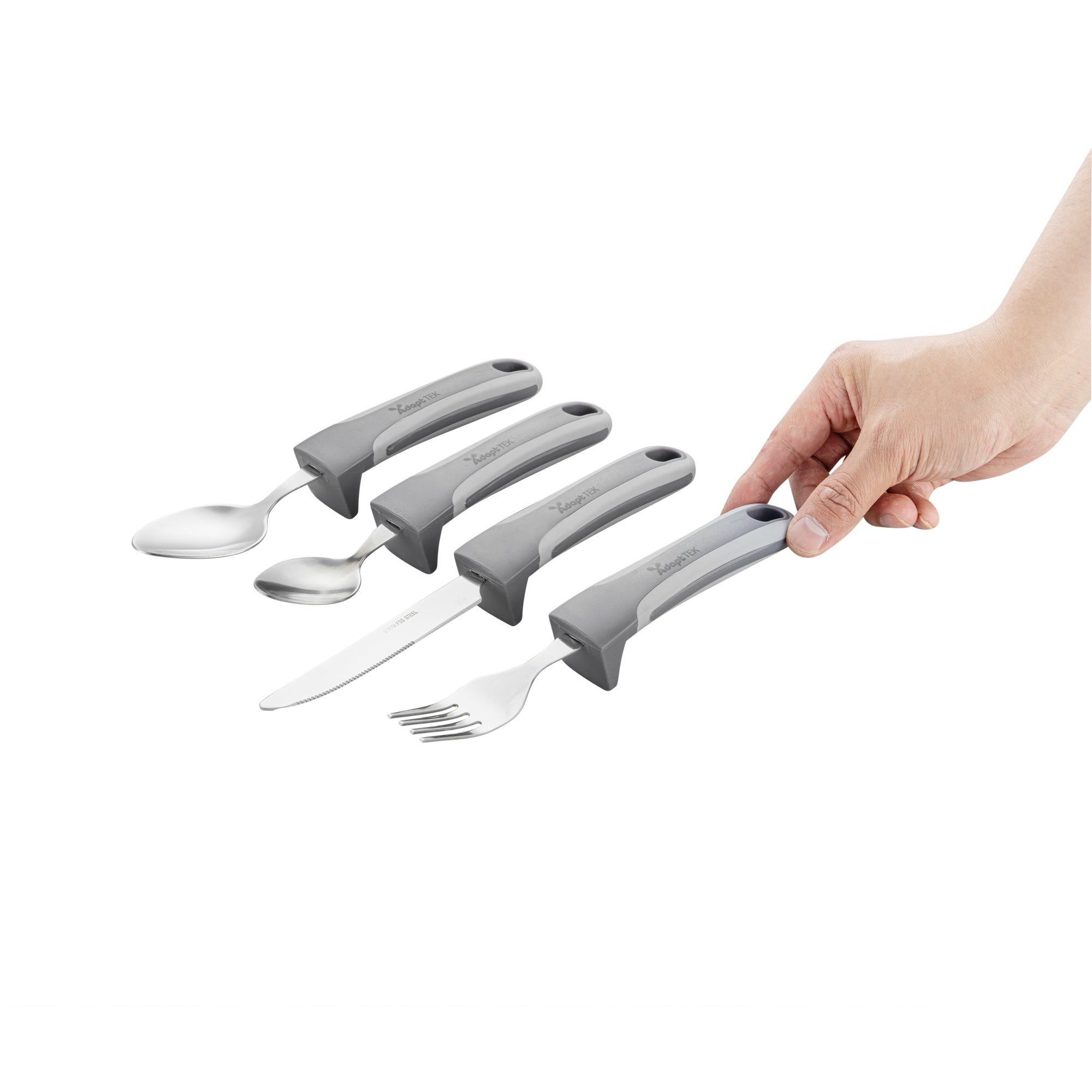 Adaptive Utensil Set - 4 Piece Stainless Steel Silverware with Non-Slip Grips for Seniors & Disabled | Lightweight Ergonomic Eating Aids for Arthritis & Hand Tremors | Perfect for Home Care, Nursing Homes & Travel Use