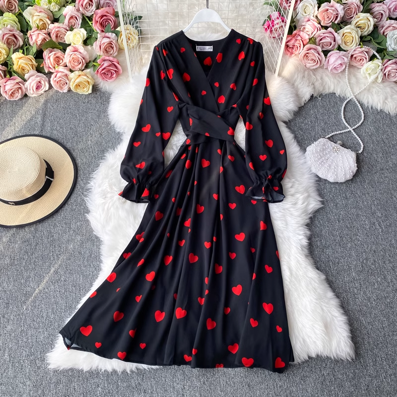 French V-Neck Short Sleeve Summer Swing Dress - Flowy Casual Sundress for Beach, Vacation & Date Night | Women's Elegant Midi Dress 923