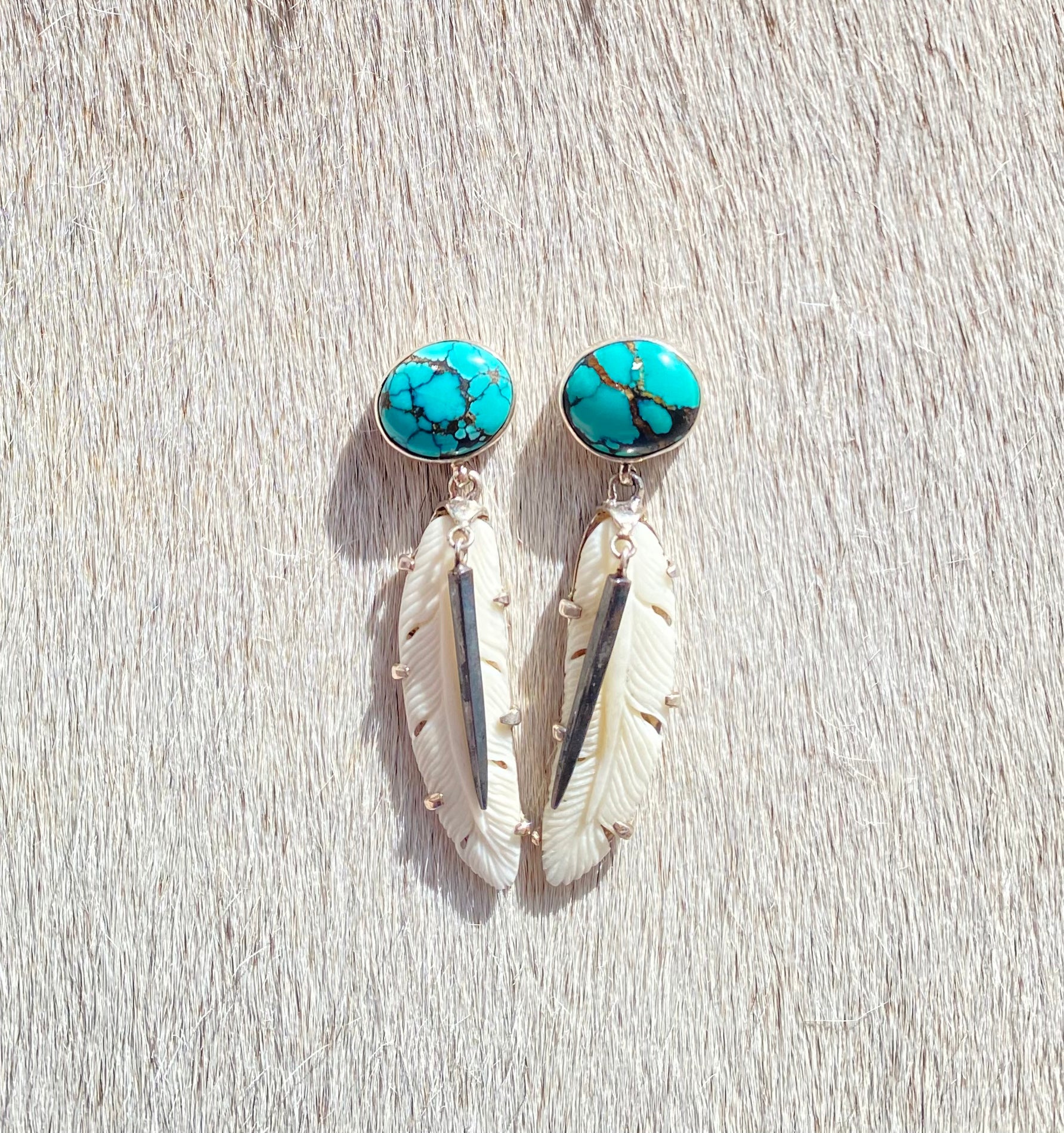Turquoise Antler Feather Earrings for Women - Handmade Bohemian Style Jewelry - Perfect for Festivals, Weddings, and Boho Fashion