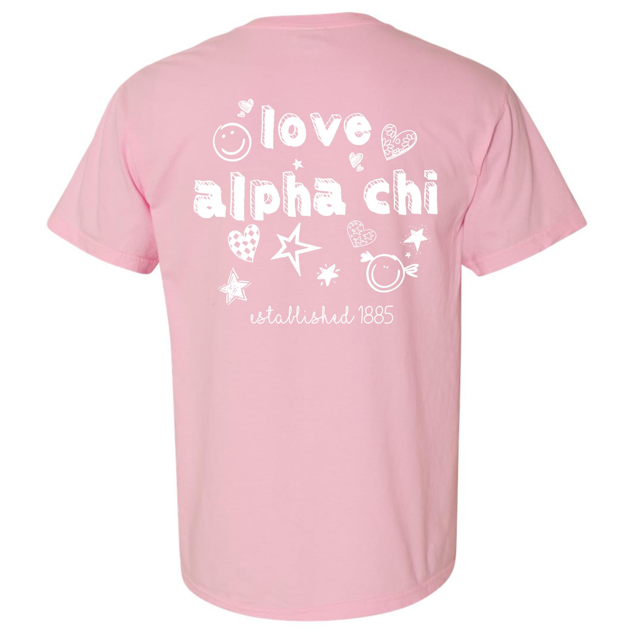 Alpha Chi Omega Comfort Colors T-Shirt | Sorority Graphic Tee with Doodle Letters | Soft Cotton Crewneck Shirt for Sisterhood Events, Campus Wear & Greek Life Apparel