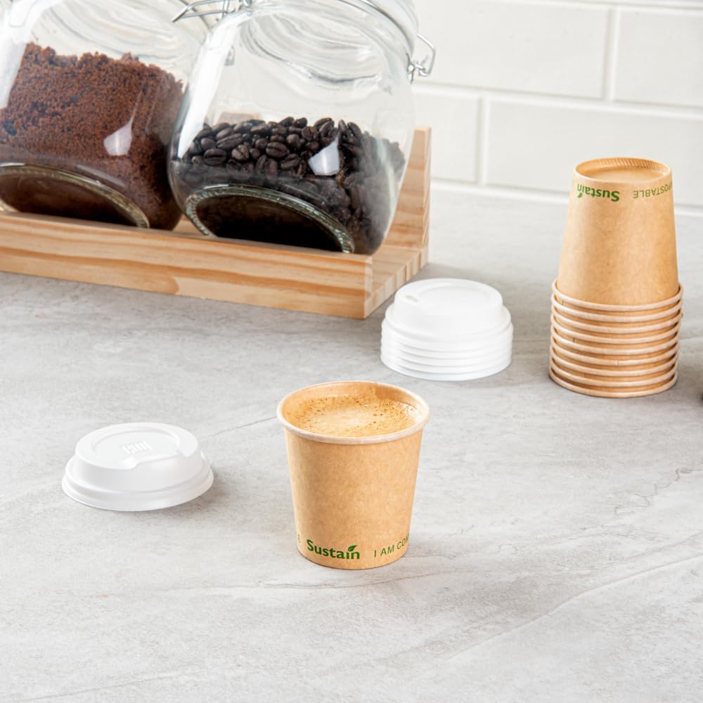 Restaurantware Sustain 4oz BPI-Certified Compostable Hot Cups - 50 Pack Eco-Friendly Single Wall Coffee Cups with Leakproof PLA Coating | Perfect for Coffee Shops, Offices & Takeout Drinks (Lids Sold Separately)