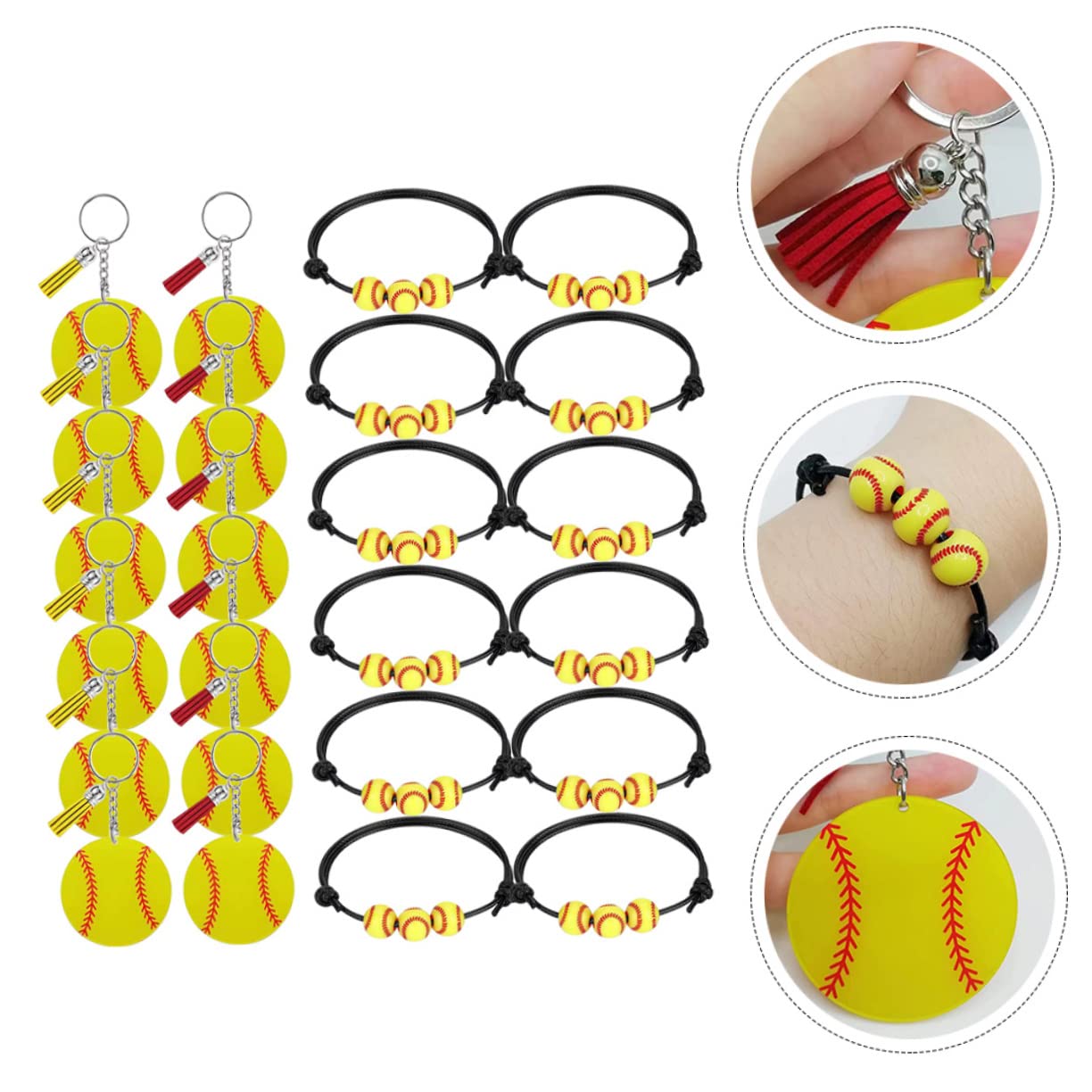 Mipcase 4 Pack Baseball Keychain Wallet Set - Braided Acrylic Keychains for Baseball Fans, Party Favors, Gifts | Perfect for Baseball Games, Team Events & Fan Giveaways