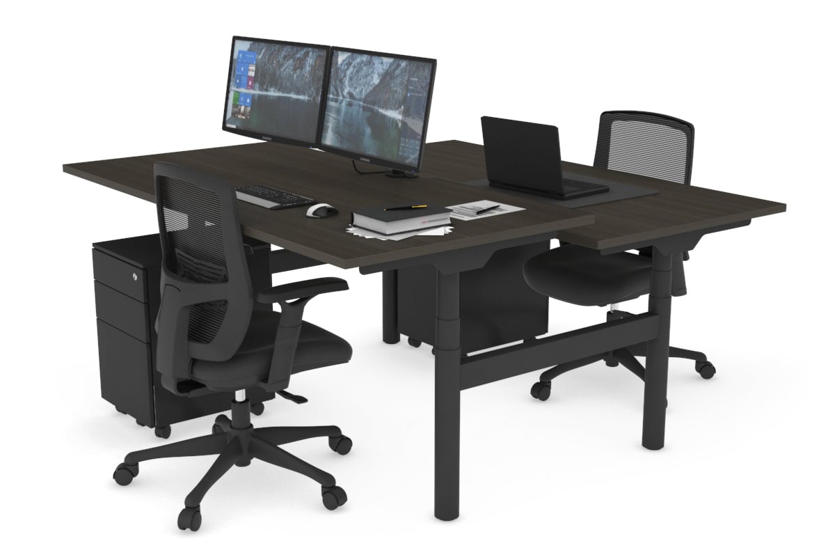 Flexi Premium Height Adjustable 2-Person H Bench Workstation - Black Frame [1200L x 800W with Cable Management] - Ideal for Office, Home Workspace & Collaborative Environments