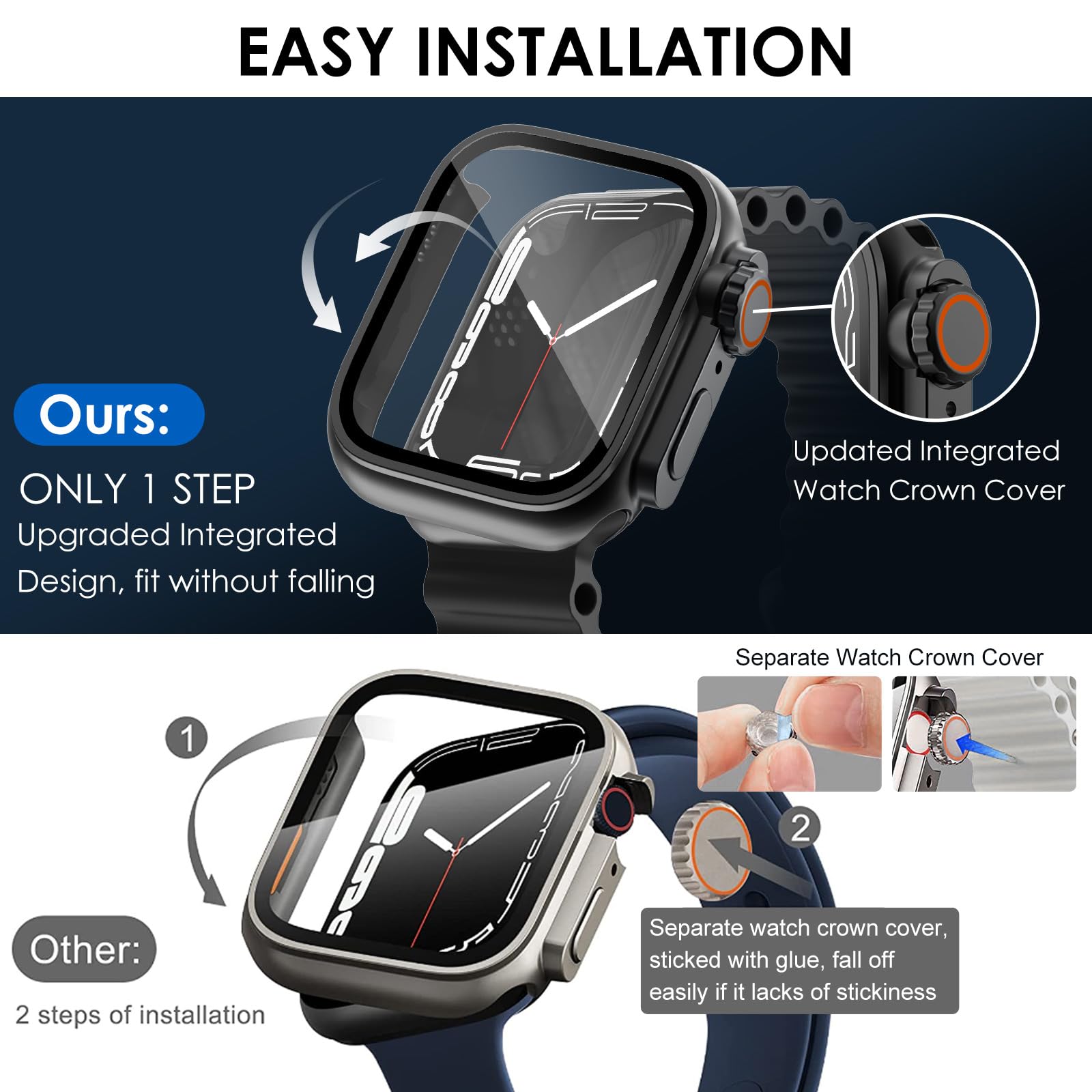 2 in 1 Waterproof Case for Apple Watch 44mm Series 6/5/4/SE with Tempered Glass Screen Protector - Black+Black (2 Pack) - Ultra Style Design - Perfect for Swimming, Running & Outdoor Activities