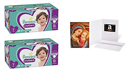 Pampers Cruisers Size 7 Disposable Baby Diapers - 88 Count (Pack of 2) with $20 Amazon Gift Card & Greeting Card (Madonna with Child Design) | Ultra Absorbent, Leak Protection for Active Babies | Perfect for Overnight Use, Daycare & Travel