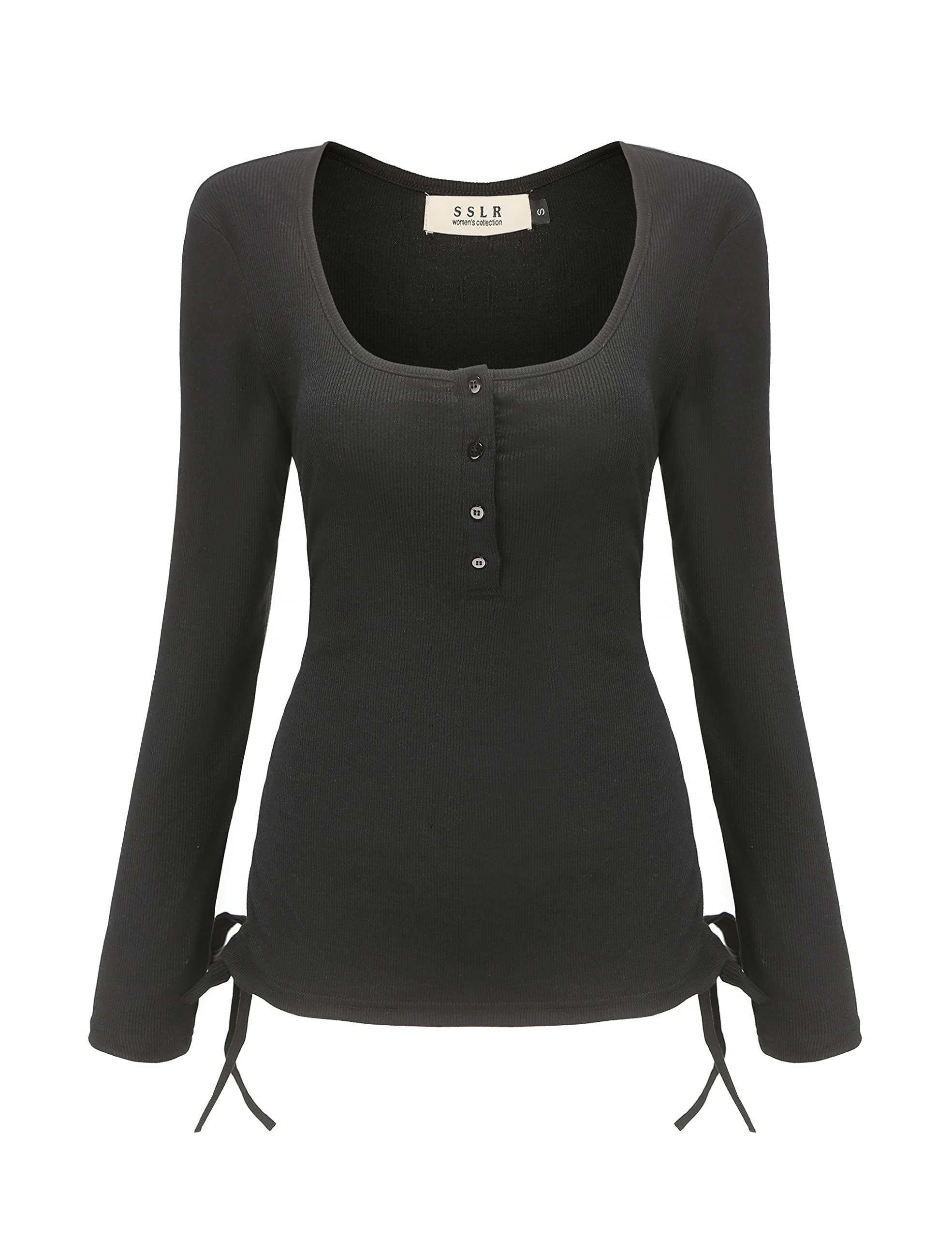 SSLR Women's Square Neck Slim Fit Long Sleeve Tops - Flattering Casual Shirts for Work, Date Night & Everyday Wear