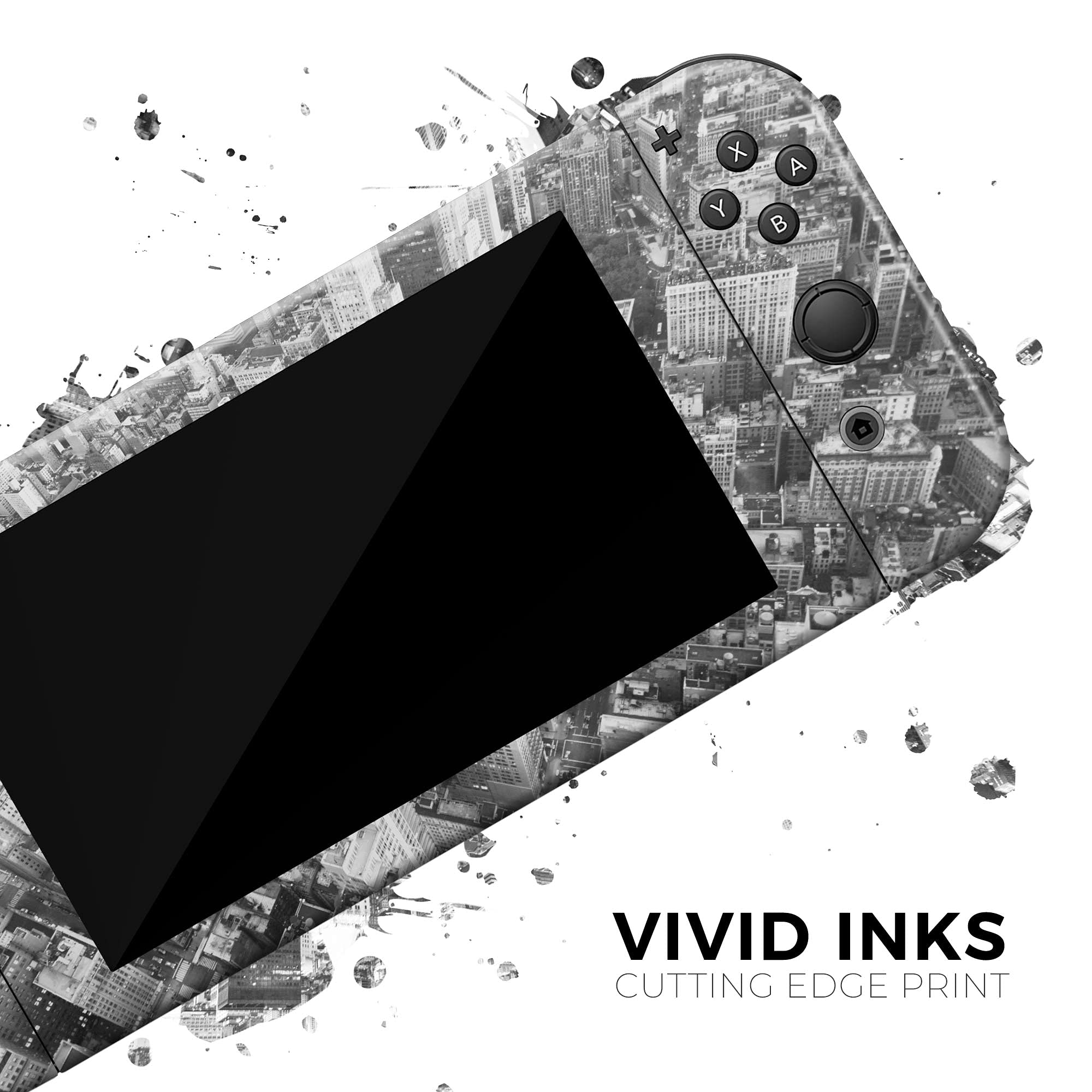 Nintendo Switch Skin Decal - Scratch-Resistant Removable Vinyl Wrap Cover Compatible with Switch Console & Joy-Con (Aerial Cityscape Black/White) - Perfect for Gaming Protection & Customization