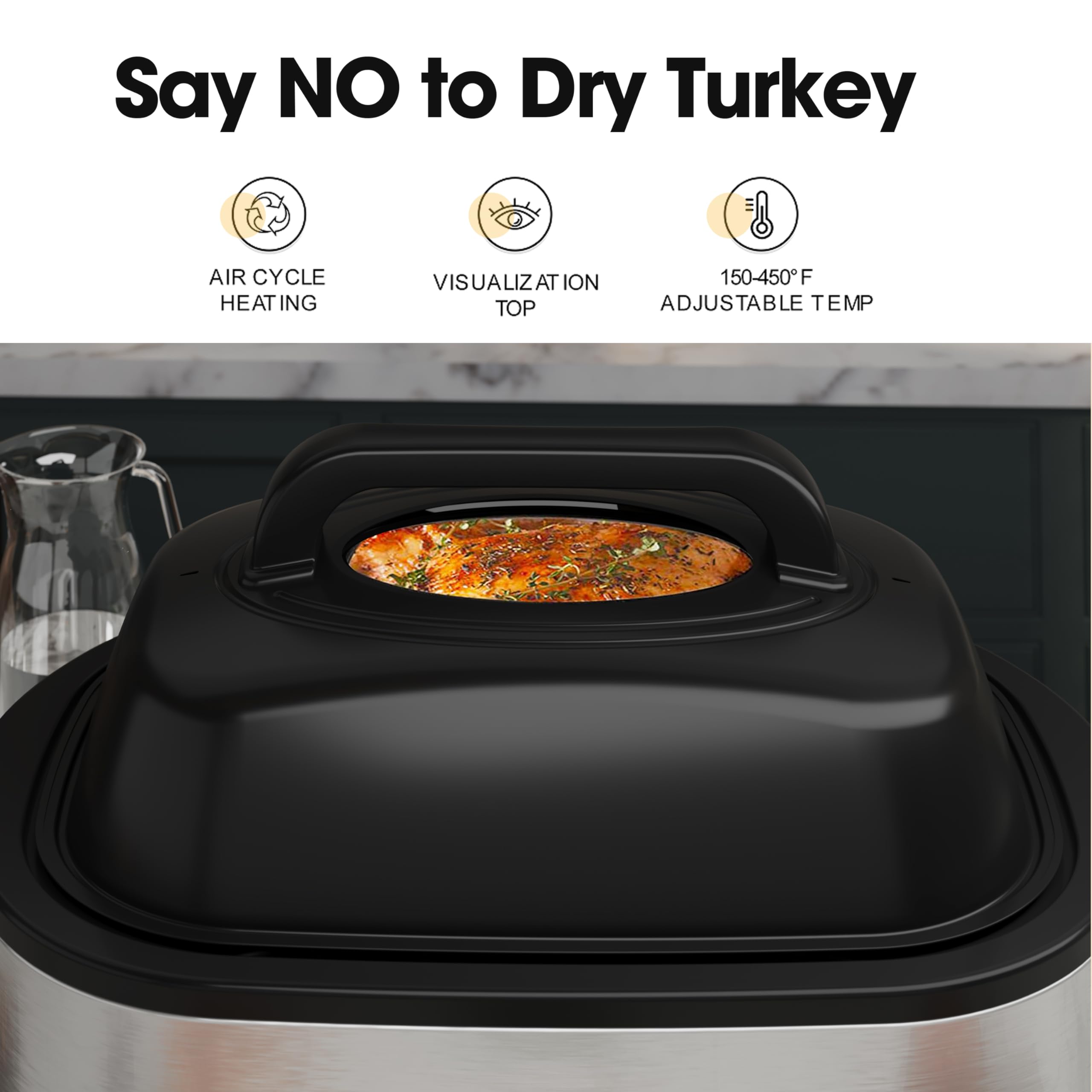 26Qt Electric Roaster Oven - Multifunctional Turkey Roaster for Meats, Bread, Soup & Sauce | Fast Cooking with Self-Basting Lid | Removable Pan & Rack | Stainless Steel | Perfect for Thanksgiving, Holiday Dinners & Large Family Gatherings