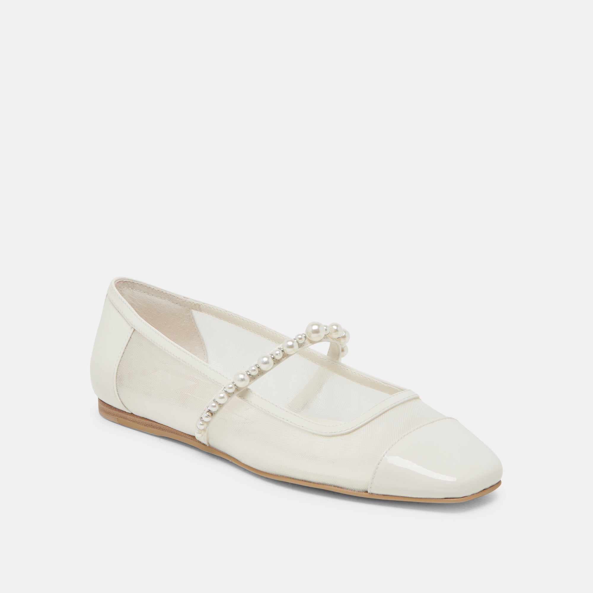 Rollin Pearl Ballet Flats - Women's White Mesh Comfortable Slip-On Shoes for Casual Wear, Work & Dance