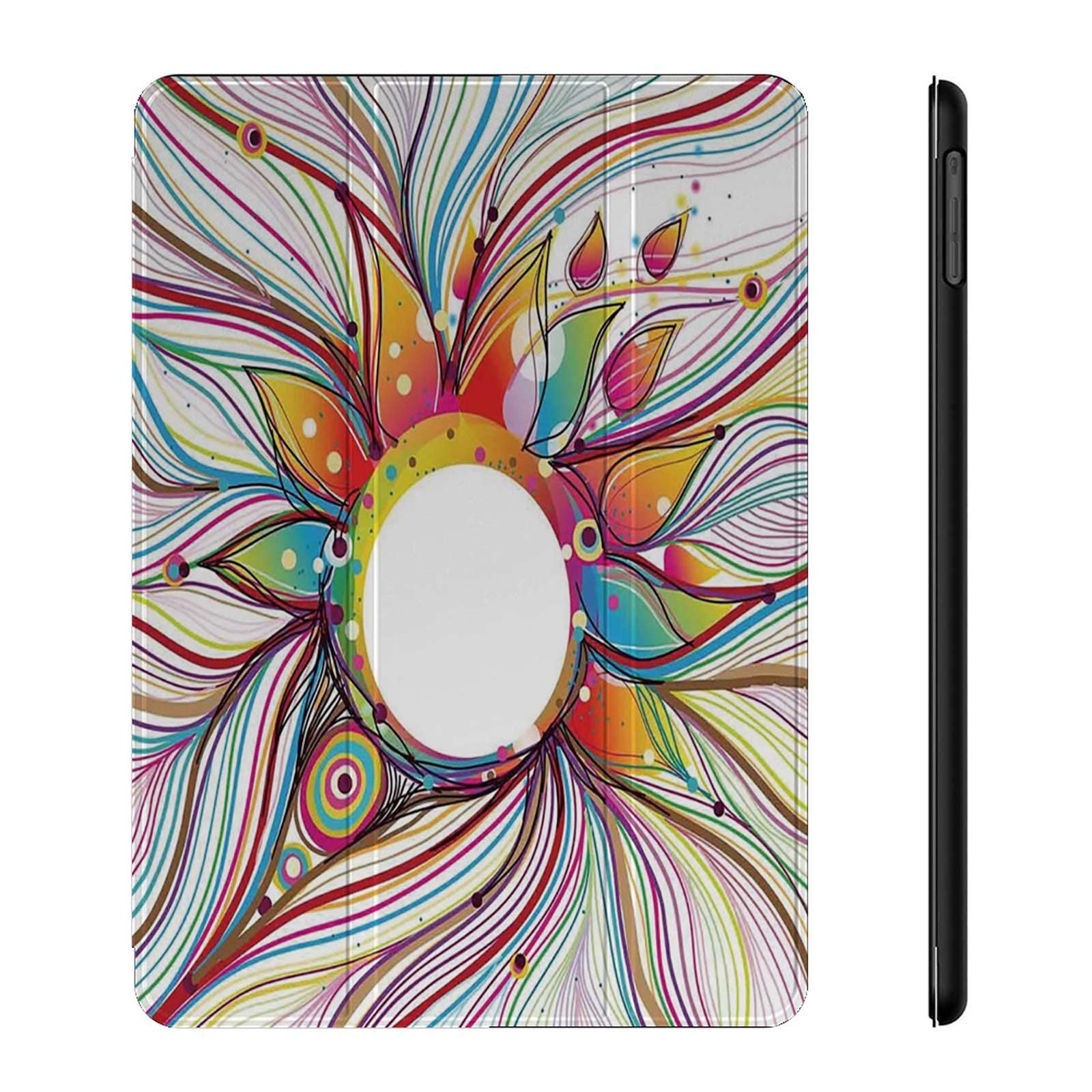 Abstract Floral iPad Air 5th/4th Gen Case - Smoky Wavy Design with Rainbow Stripes, Slim Trifold Protective Cover for 10.9