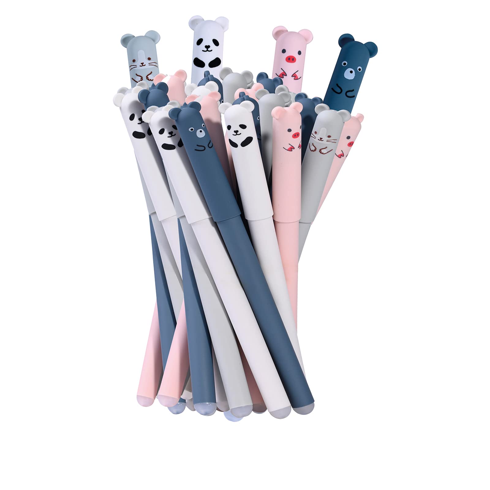RIANCY 0.4mm Erasable Gel Pens 12 Pack - Cute Cartoon Animal Rollerball Pens with Black Ink, Refillable Writing Pens for Adults & Kids - Perfect for Note Taking, Journaling, School Work and Office Use (Black, 12 Count)