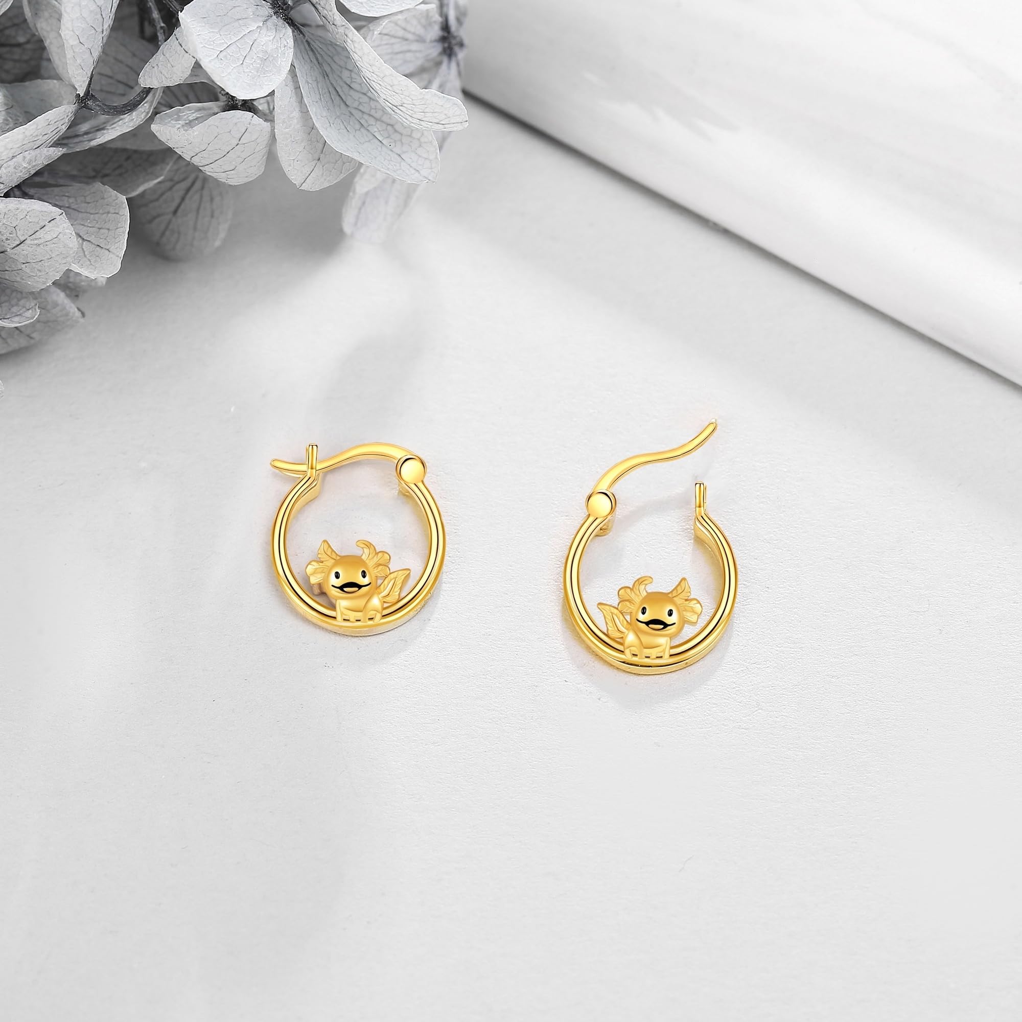 14K Solid Gold Hoop Earrings - Cute Hugging Huggie Earrings for Women & Girls | Real Gold Dainty Jewelry | Perfect Gift for Halloween, Christmas, Birthday & Anniversary | Everyday Wear & Special Occasions