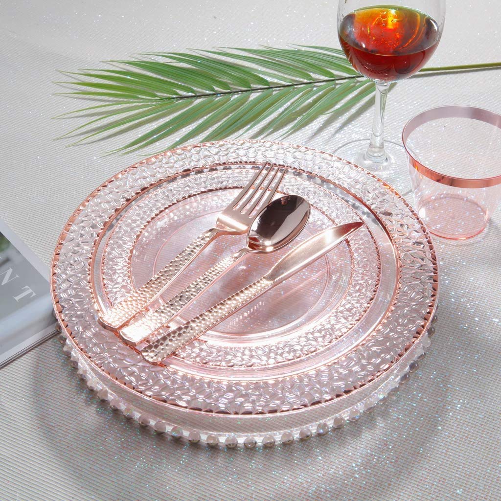 180-Piece Rose Gold Plastic Cutlery Set - Elegant Forks, Spoons & Knives for Parties, Weddings, Birthdays - Disposable Tableware for Outdoor Events, Picnics & Catering
