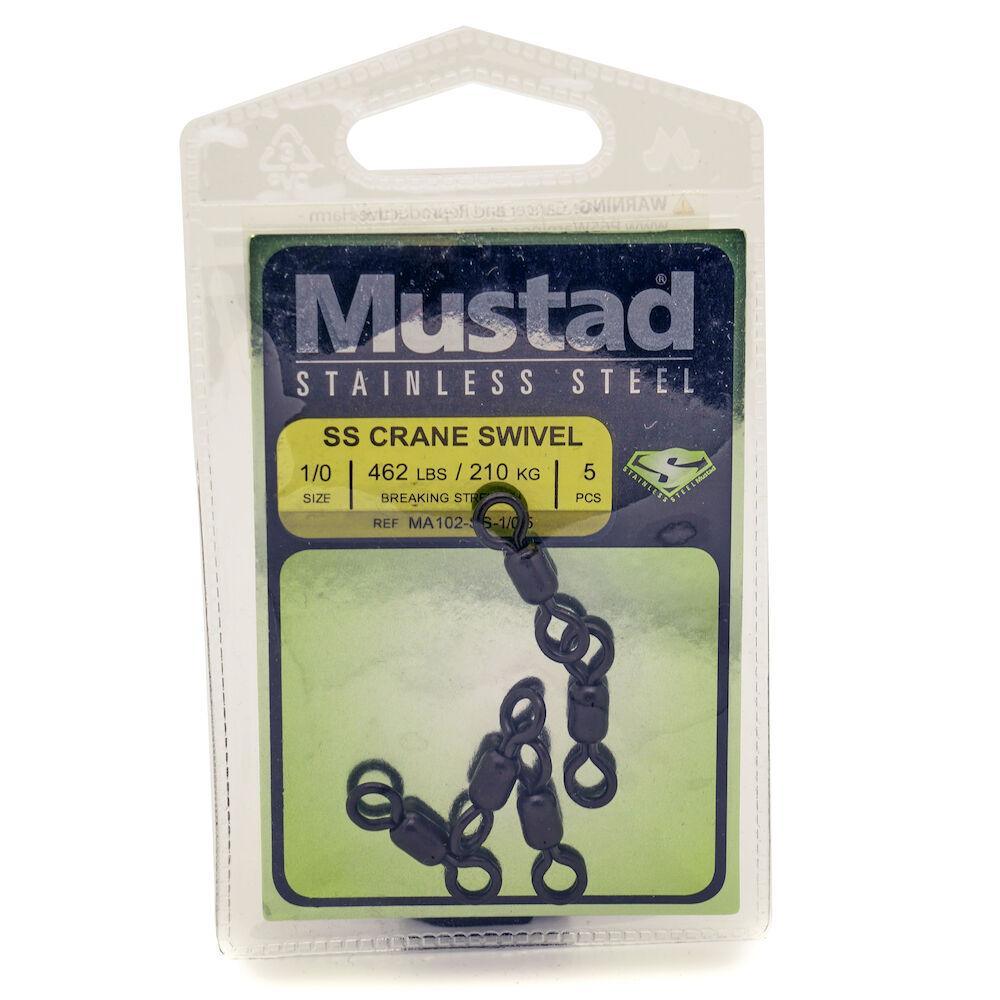 Mustad MA102 SS Crane Stainless Steel Fishing Swivels - Corrosion-Resistant Ball Bearing Swivel for Saltwater & Freshwater Fishing - Ideal for Trolling, Surfcasting & Offshore Angling