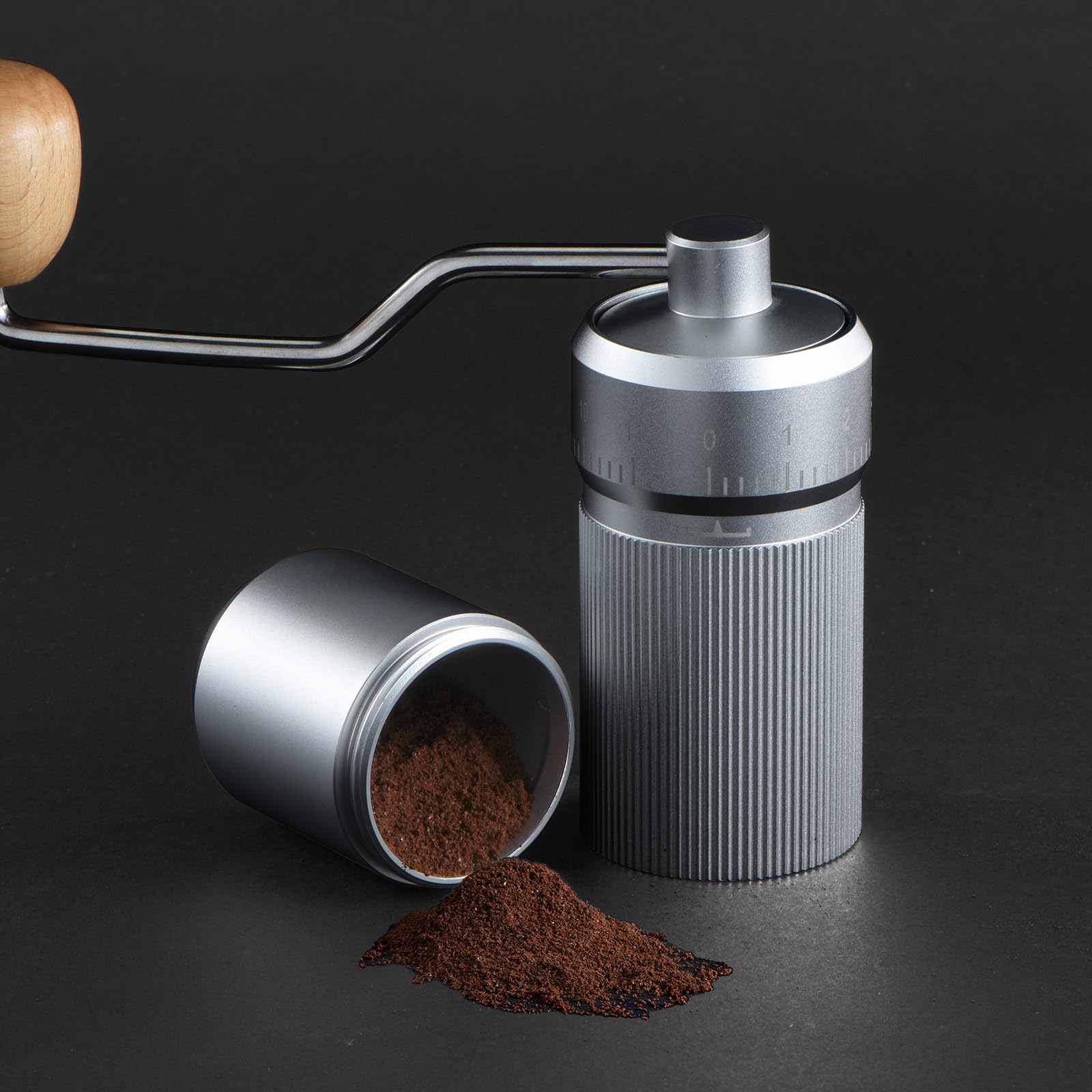 Premium Manual Coffee Grinder by Suvykep - 6-Star Adjustable Hand Coffee Mill with 25g Capacity, CNC Stainless Steel Burr for Espresso - 55 Precise Grind Settings for French Press, Pour Over & Cold Brew - Portable Silver Coffee Grinder for Home, Office & Camping Use