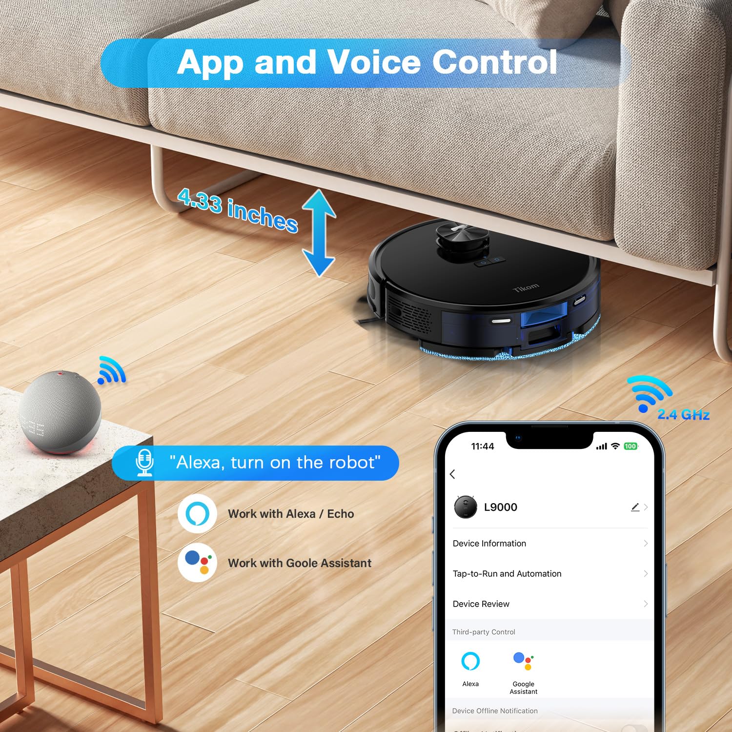 Tikom L9000 Robot Vacuum and Mop Combo with LiDAR Navigation - 4000Pa Strong Suction, 150Min Runtime, Smart Mapping, 14 No-Go Zones - Ideal for Pet Hair, Carpets & Hard Floors (Dark Black) | Perfect for Large Homes, Multi-Surface Cleaning & Busy Families
