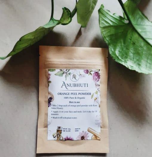 Organic Orange Peel Powder by ANUBHUTI - 50g | Natural Skin Brightening & Exfoliating | DIY Face Mask, Body Scrub & Hair Care for Glowing Skin