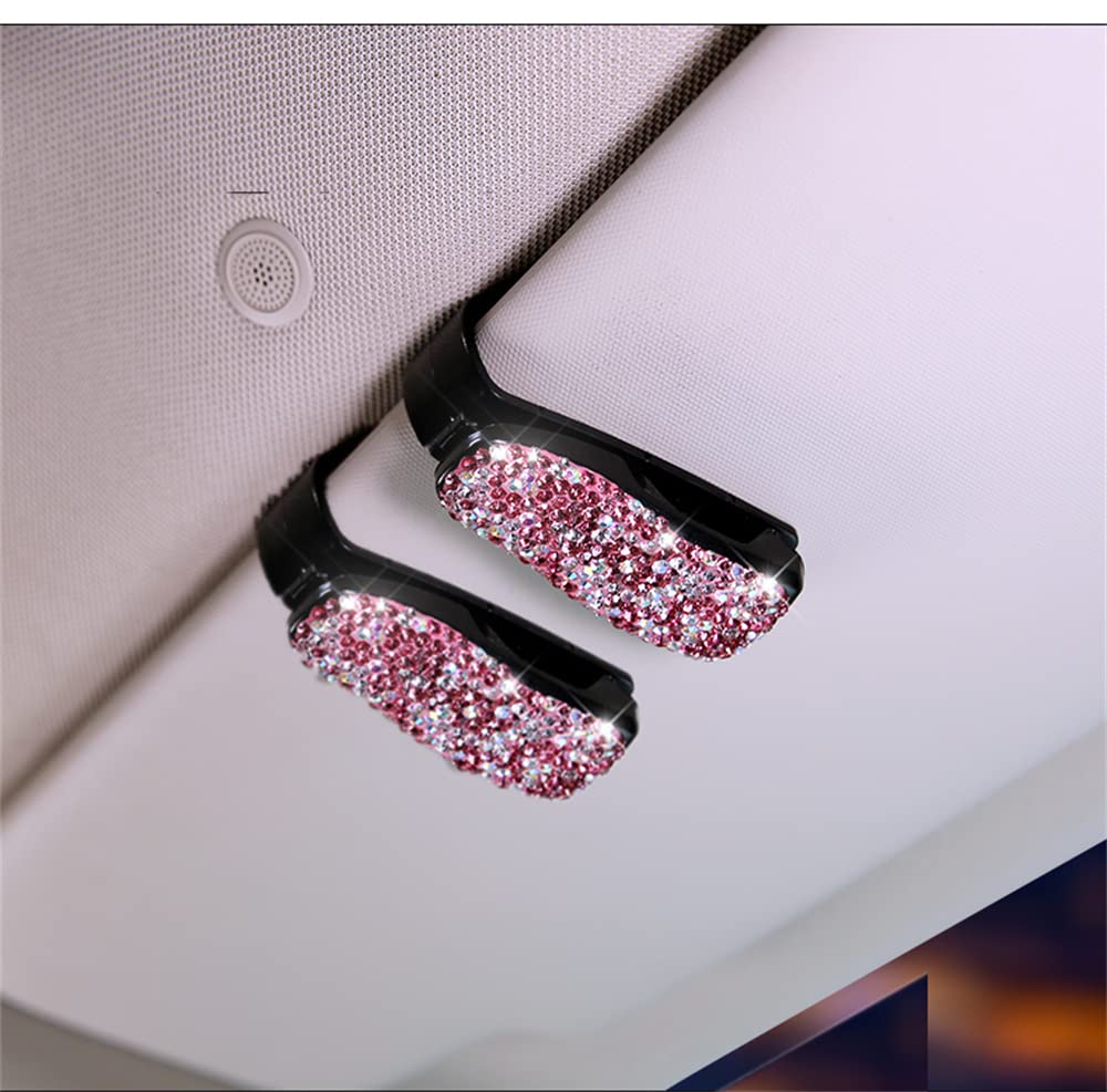 Ifuloves Bling Crystal Rhinestone Car Sun Visor Glasses Holder - Fashion Sunglasses & Eyeglasses Mount Hanger with Ticket Card Clip - Perfect Car Accessory for Women (Pink) | Great for Driving, Road Trips & Daily Commute