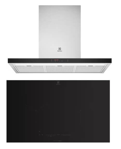 Electrolux ECT9750S 90cm UltimateTaste 500 Stainless Steel Chimney Cooker Hood & EHI8255BE 80cm UltimateTaste 700 Built-In Induction Hob with 2 Cooking Zones - Perfect for Modern Kitchen Ventilation and Efficient Cooking