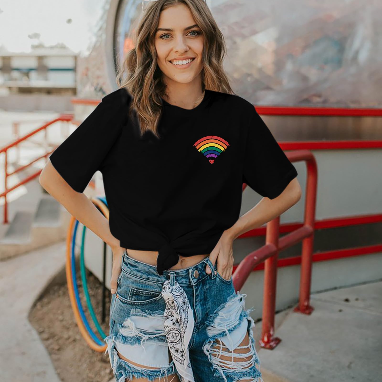 Women's Pride LGBTQ Equality Graphic Tee - Rainbow Heart Design Short Sleeve Casual Summer T-Shirt for Pride Month, Gay Rights Events & Everyday Wear