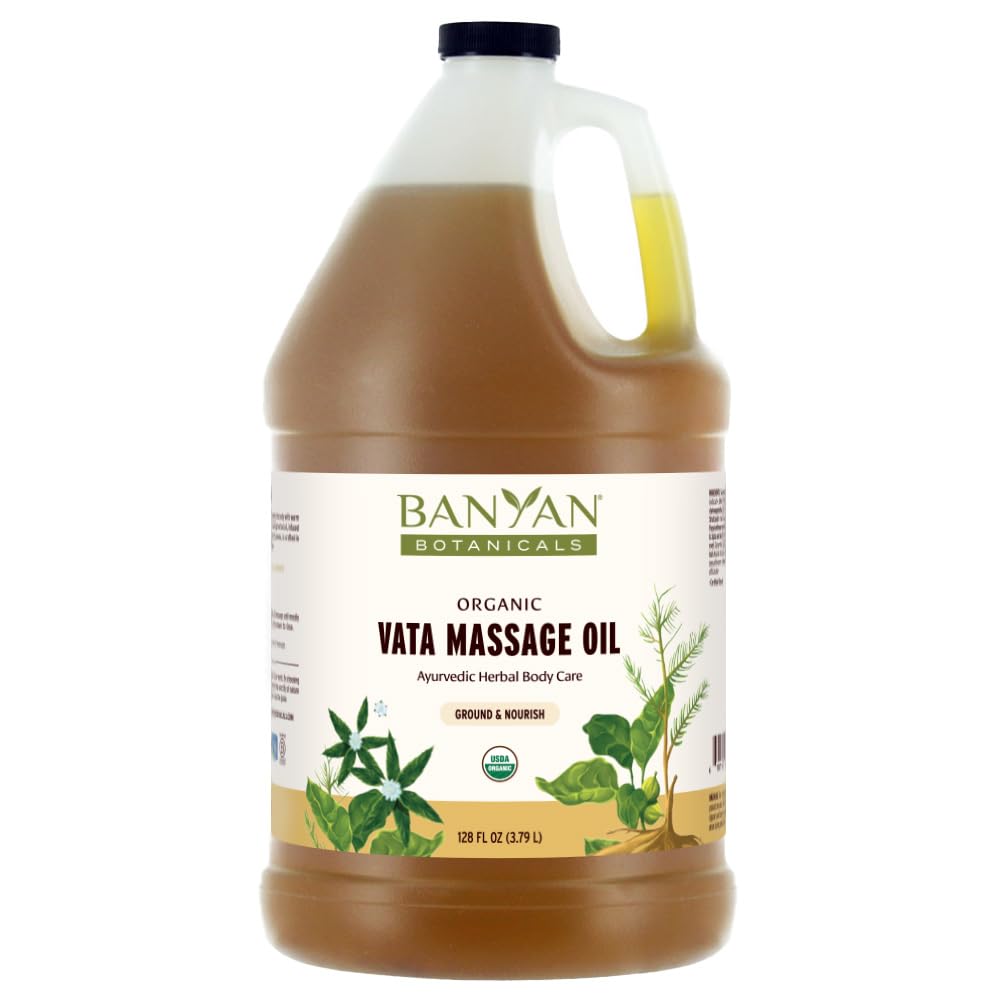 Banyan Botanicals USDA Organic Vata Massage Oil - 128 oz Relaxing & Warming Herbal Oil for Skin & Muscles - Perfect for Ayurvedic Massage, Stress Relief & Self-Care Rituals