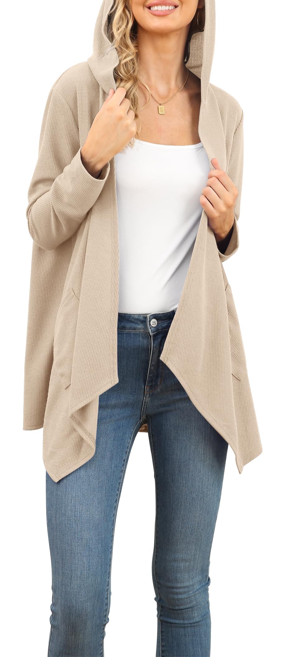 VIISHOW Women's Lightweight Casual Hoodie Cardigan - Open Front Waffle Knit Long Sleeve Coat with Pockets | Perfect for Layering, Lounge Wear & Outdoor Activities