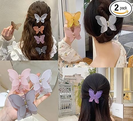 SUKAINA TRENDS Korean Matte Butterfly Hair Claw Clip Set - 3pcs Women's Hair Accessories for Girls & Teens - Perfect for School, Work, Parties & Everyday Styling