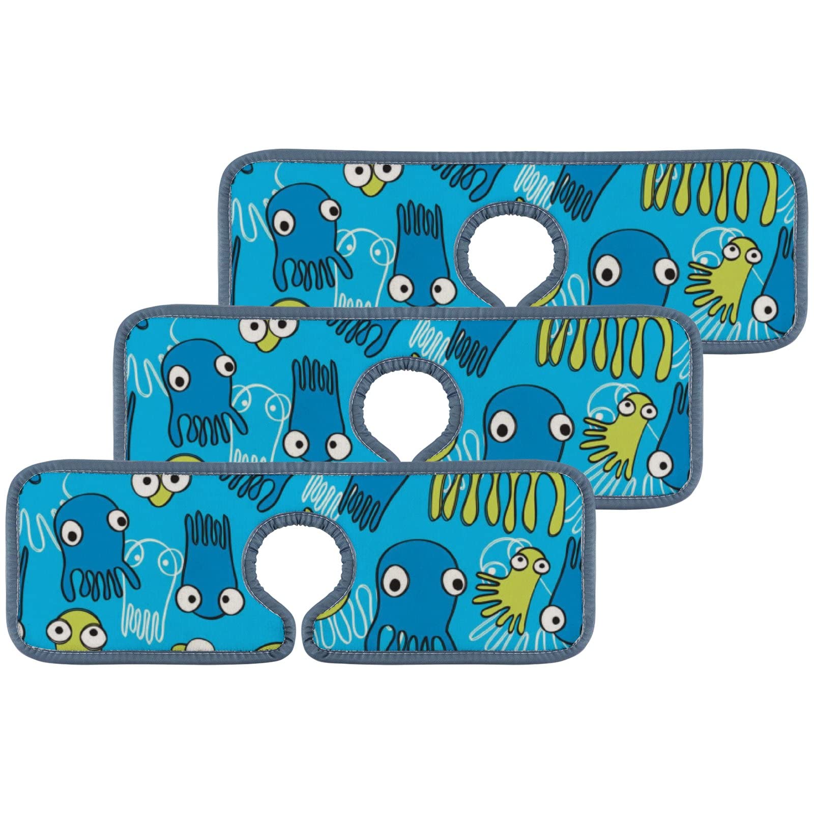 15'' Blue Octopus Kitchen Faucet Absorbent Mat - Microfiber Sink Splash Guard, Dish Cleaning & Drying Pads for Kitchen & Bathroom Countertops, Perfect for Daily Dishwashing and Surface Protection