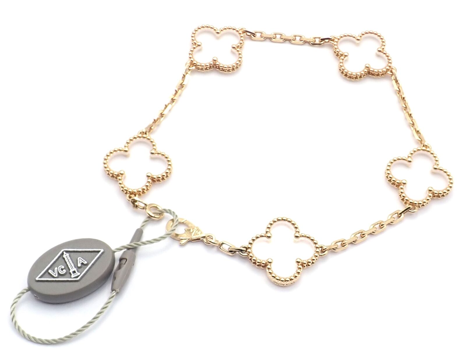 Van Cleef & Arpels 18k Yellow Gold 5 Motif Alhambra Rock Crystal Bracelet with Certificate - Luxury Jewelry for Women, Perfect for Weddings, Parties & Special Occasions