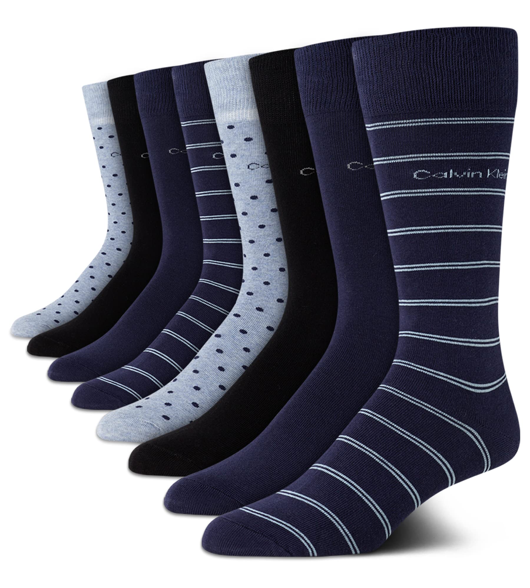 Calvin Klein Men's Crew Socks 8-Pack - Soft Cotton Blend Performance Dress Socks with Stylish Patterns - Comfortable Athletic Socks for Men (Size 7-12) - Perfect for Work, Gym & Everyday Wear
