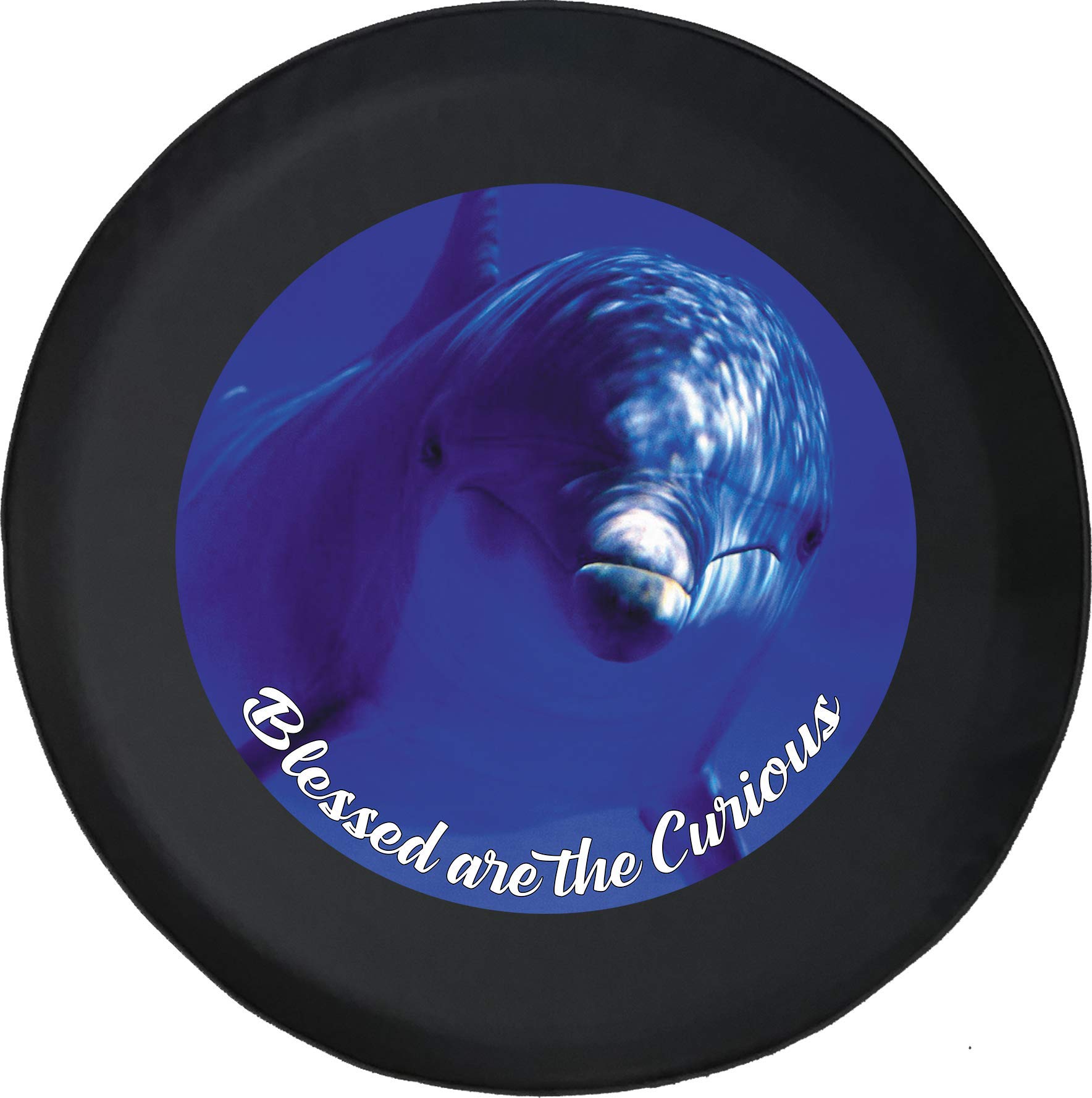 Universal 29-Inch Black Spare Tire Cover with Deep Blue Dolphin Design - Waterproof & UV-Resistant for Jeep, SUV, Truck & RV Outdoor Adventures