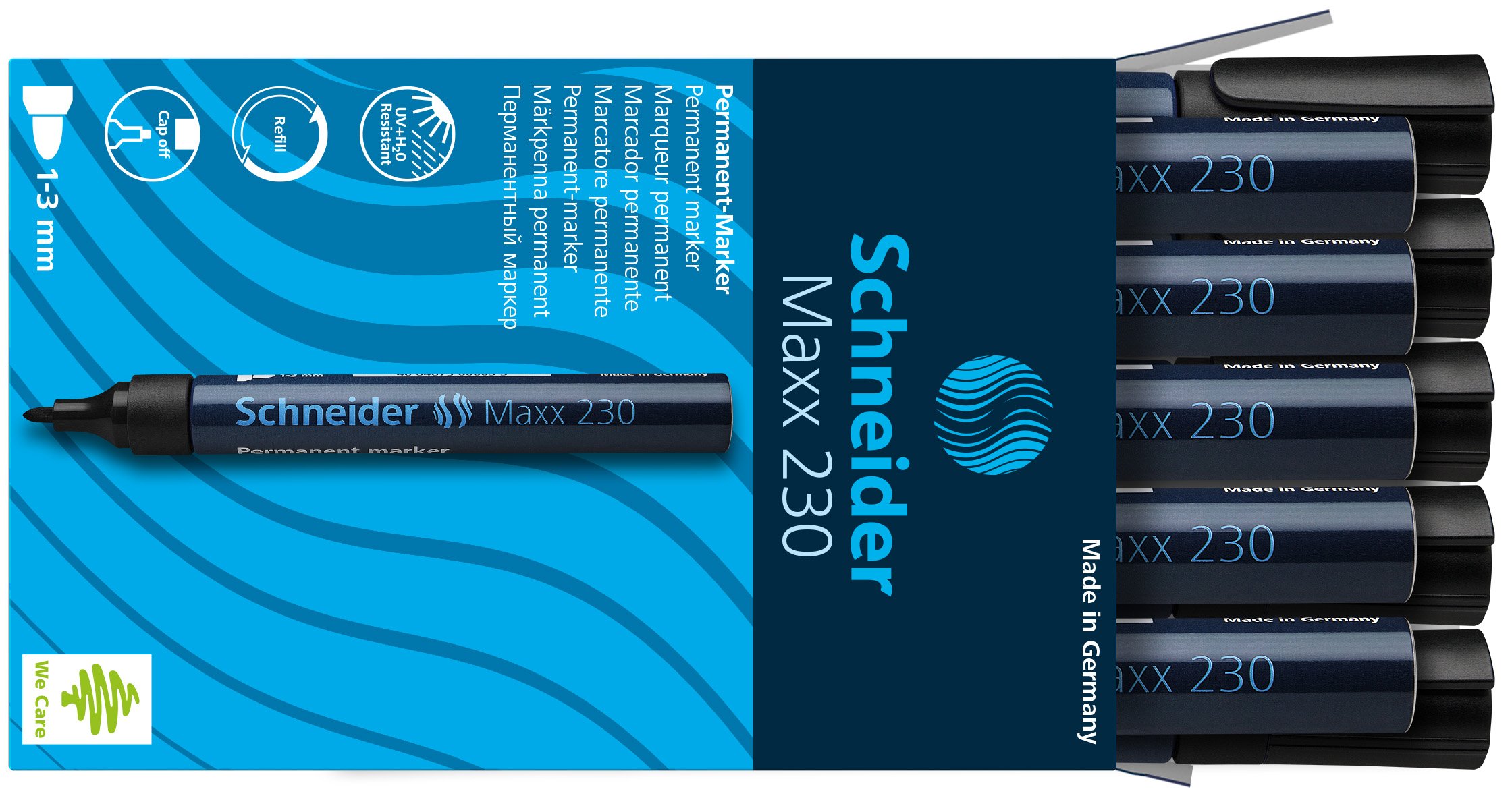 Schneider 230 Permanent Marker Pens - 1-3mm Fine Tip, Refillable Aluminum Body, Black Ink (Pack of 10) - Ideal for Office, Warehouse, Industrial Labeling & DIY Projects