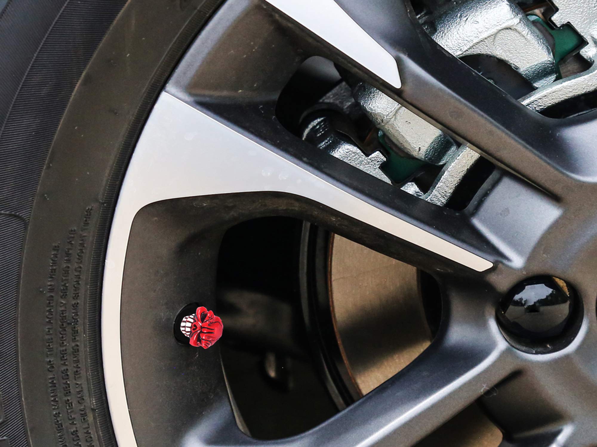 Fun Skull Valve Caps for Cars, Trucks & Bikes - Red Tire Accessories for Halloween & Car Shows