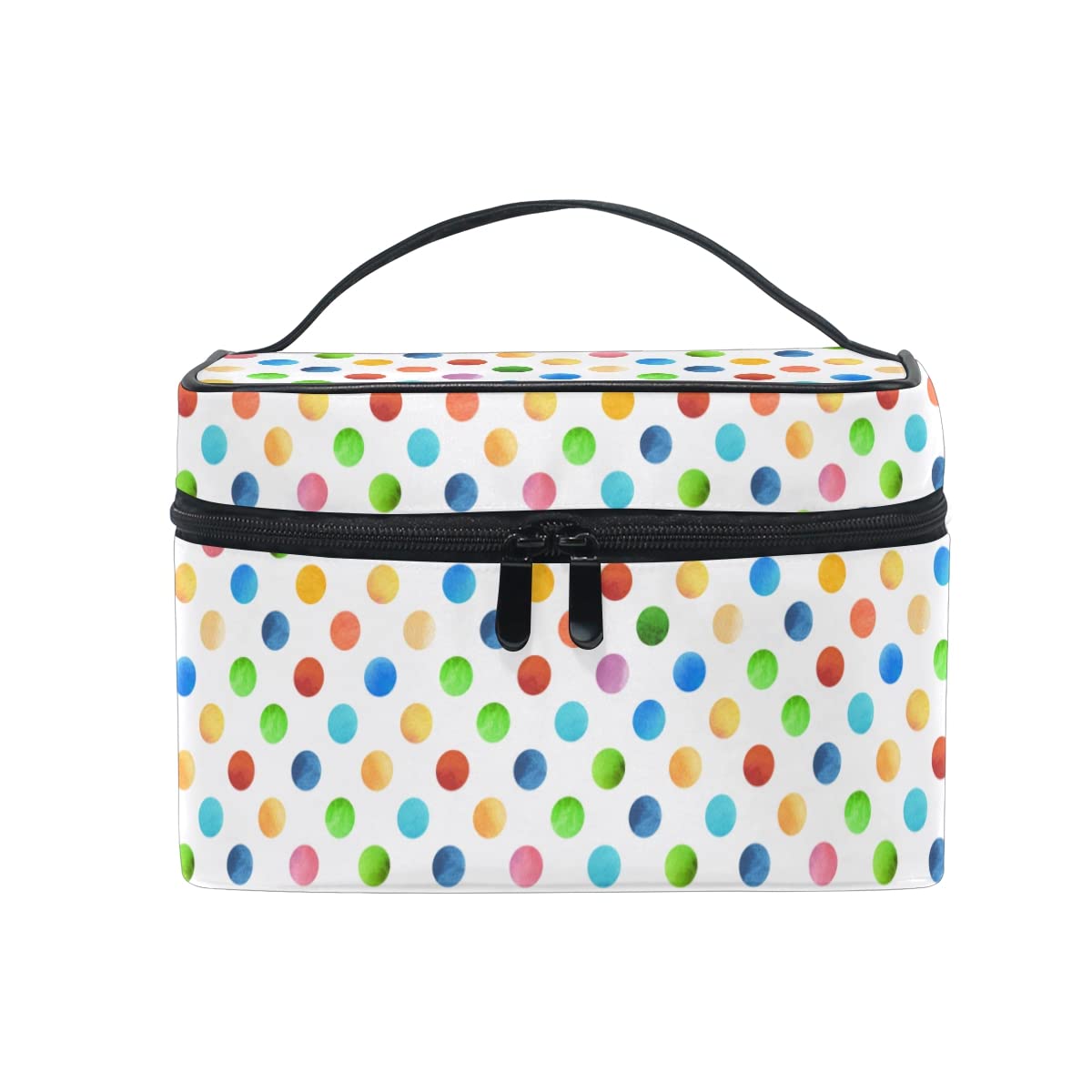 Retro Geometric Polka Dot Makeup Bag Travel Cosmetic Organizer Toiletry Pouch for Women Girls - Perfect for Travel, Gym, and Daily Beauty Essentials Storage