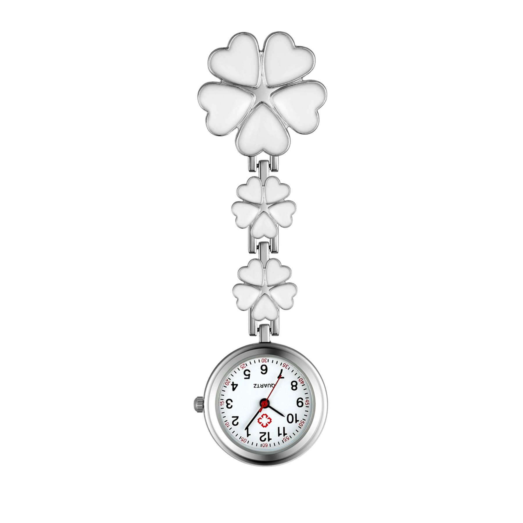 Avaner Women's Clip on Fob Watch - Stainless Steel Quartz Nurse Watch with Flower Design & Second Hand - Perfect for Nursing, Medical Professionals & Vintage Fashion Accessories