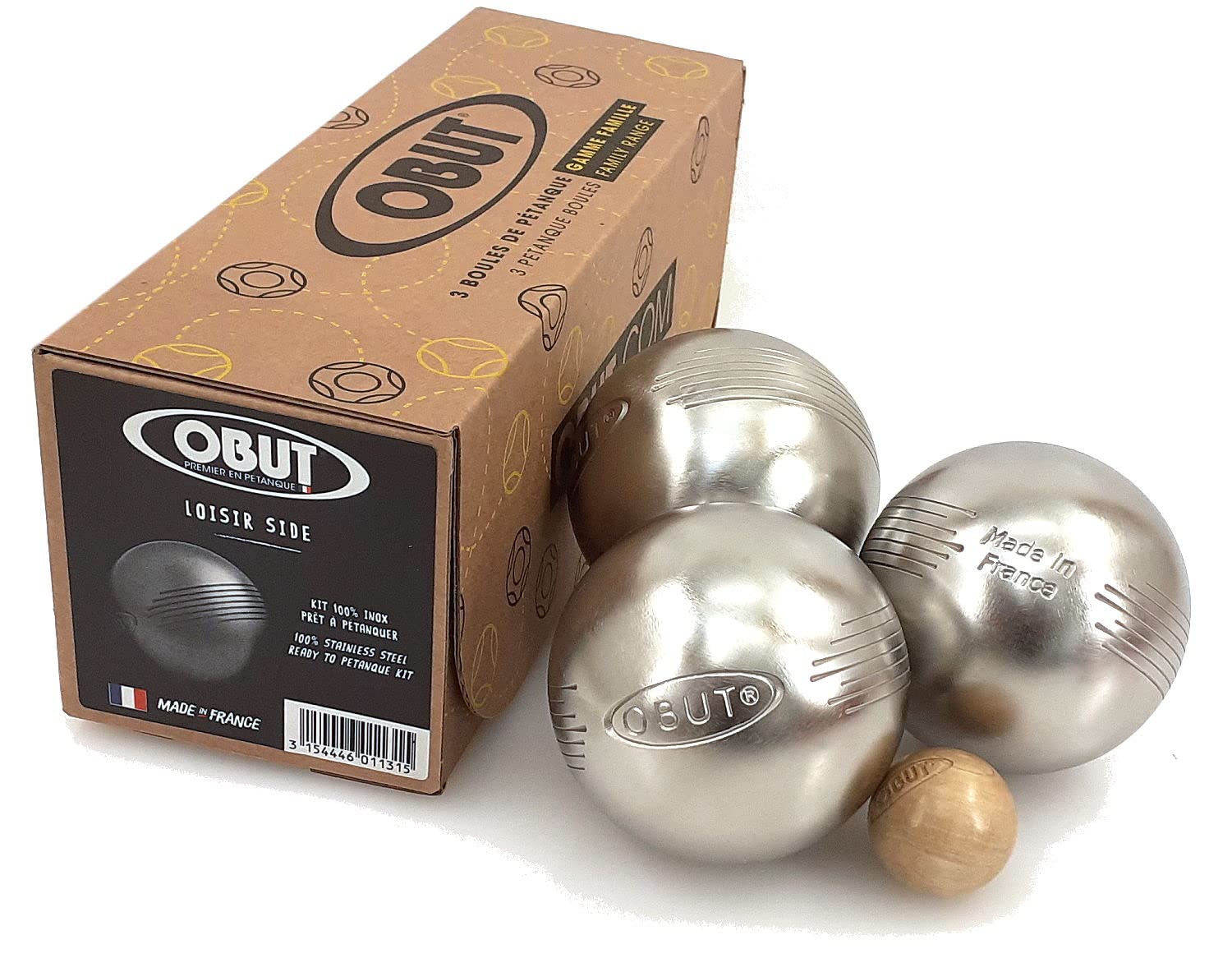 Obut Loisir Stainless Steel LOOP SIDE Petanque Balls Set of 3 - Perfect for Backyard Games, Beach Play & Competitive Boules Matches