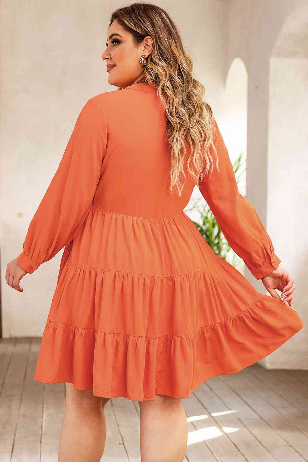 Plus Size Orange Beach Mini Dress for Women - Flowy Summer Sundress with Pockets, Perfect for Vacations, Pool Parties & Casual Outings