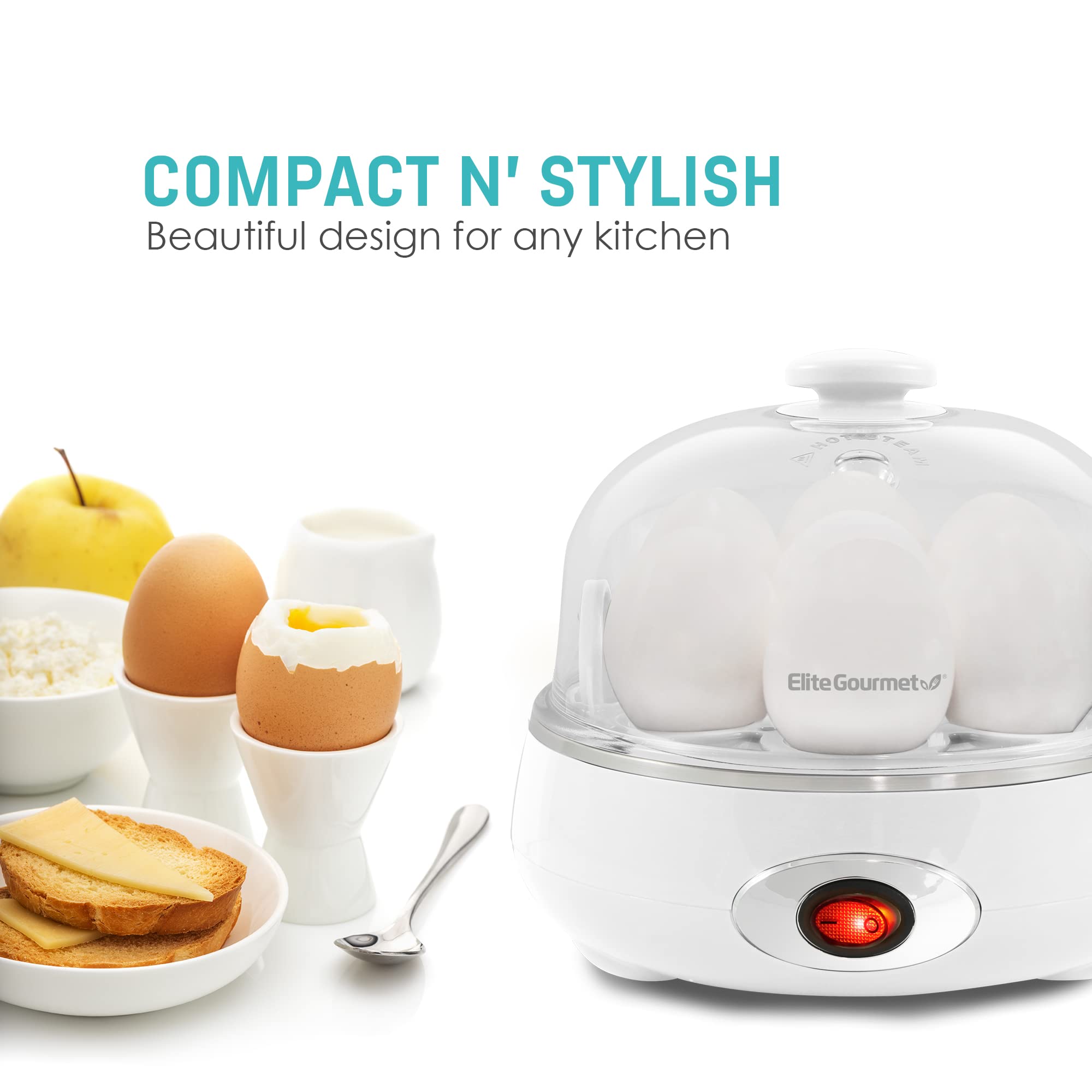 Elite Gourmet EGC322CW Electric Egg Cooker - 7 Egg Capacity for Soft, Medium, Hard Boiled Eggs | Auto Shut-Off & BPA Free | Includes Measuring Cup | Perfect for Breakfast, Meal Prep & Keto Diet (Classic White)