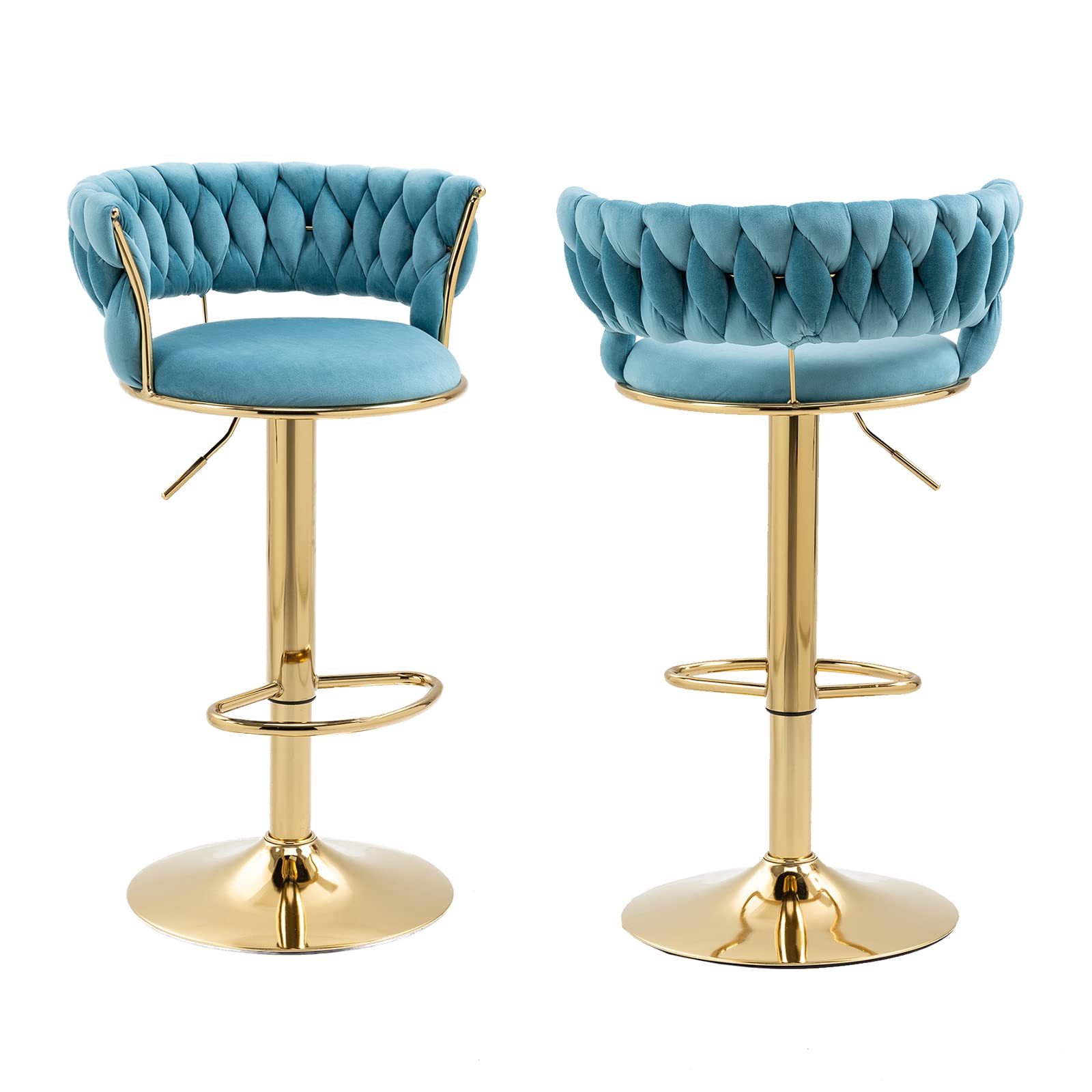 Modern Velvet Swivel Bar Stools with Back & Footrest - Adjustable Counter Height Bar Chairs Set of 2 for Kitchen, Dining Room, Bar - Cyber Celebrity Recommended Home Decor for Entertaining & Small Spaces