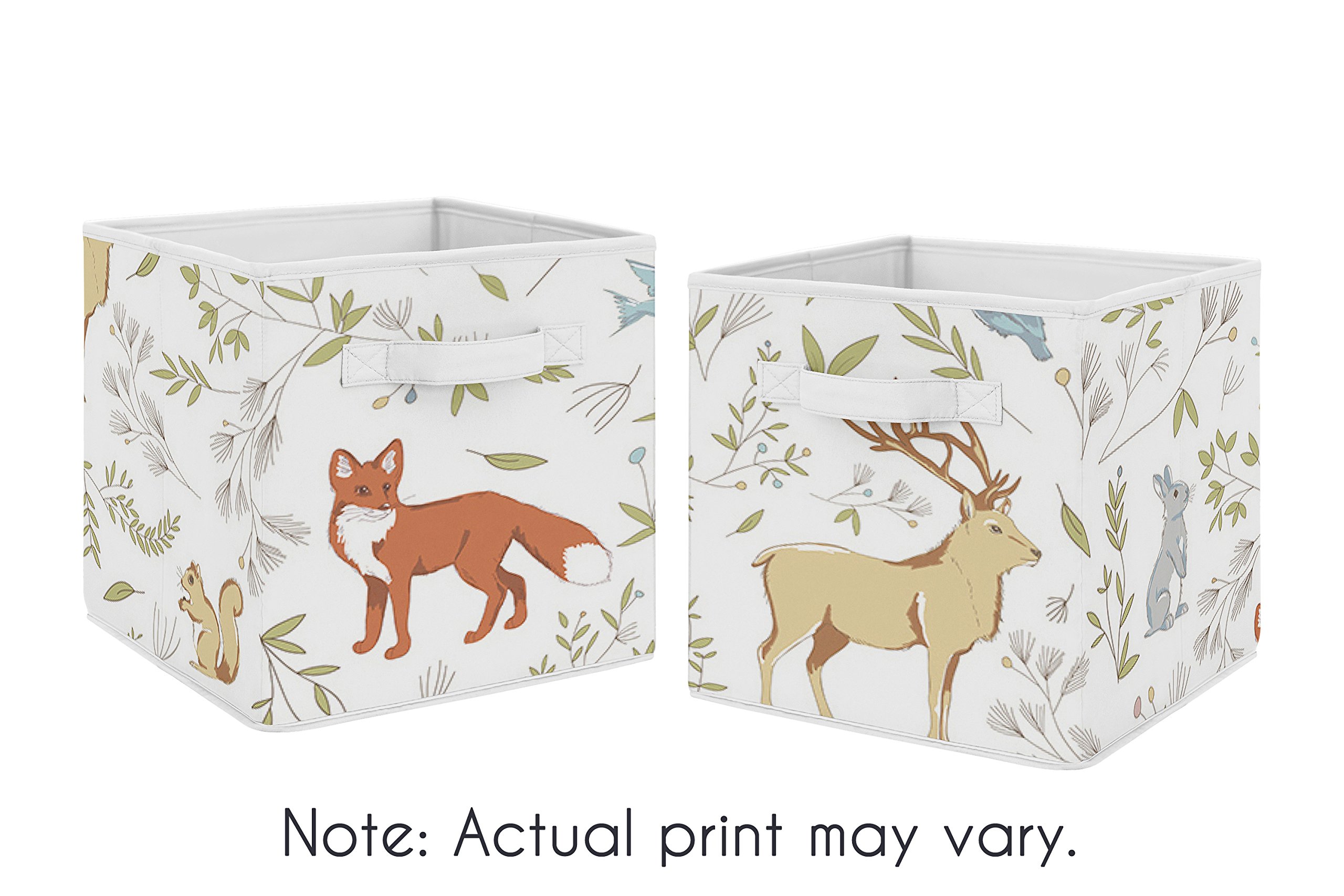 Sweet Jojo Designs Woodland Animal Toile Foldable Fabric Storage Bins - Set of 2, Kids Toy Organizer & Nursery Storage Boxes for Baby Clothes, Books, and Toys - Perfect for Playroom, Closet, and Daycare Organization