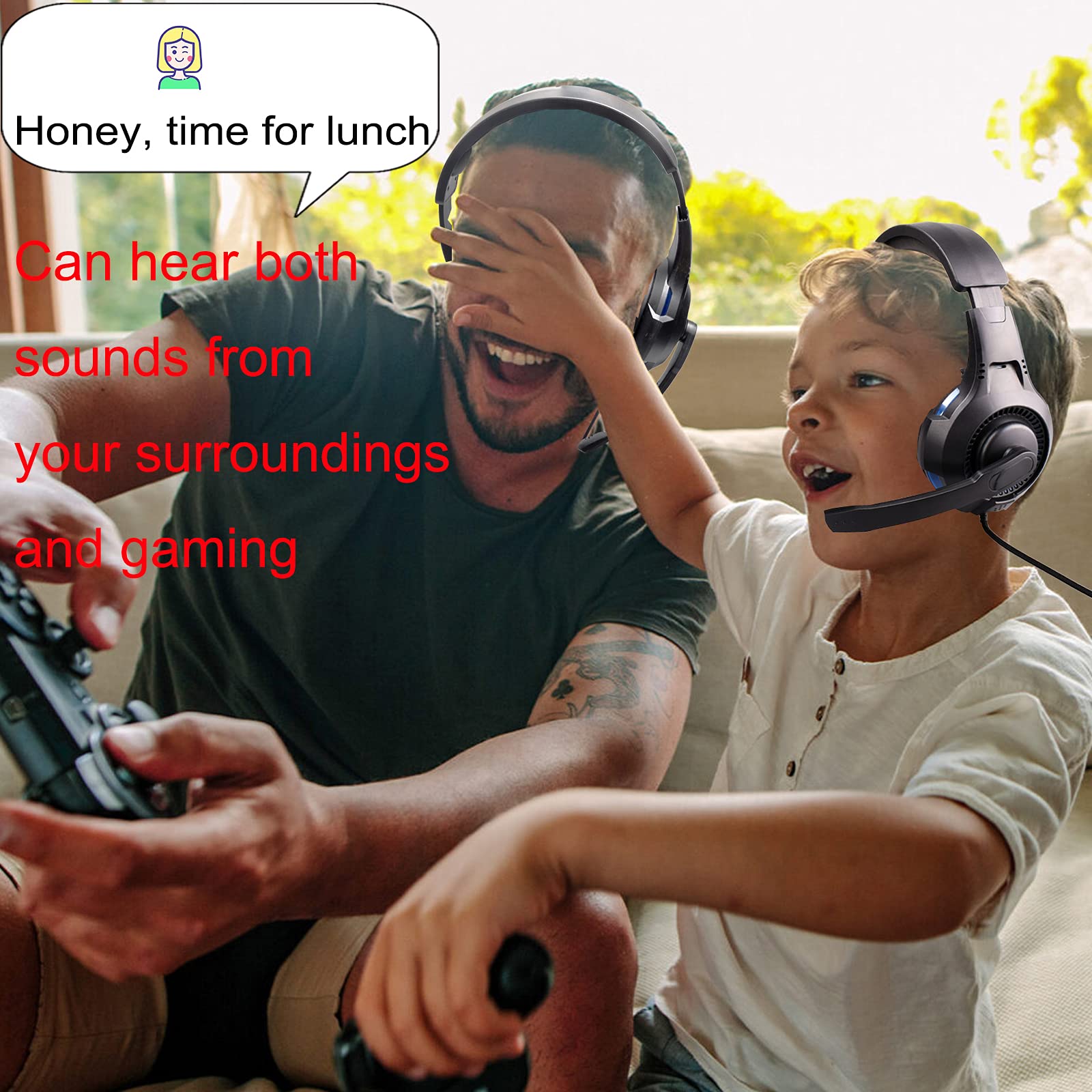 Wireless Gaming Headset with Microphone for PS5, PS4, Xbox Series X/S, Nintendo Switch & PC - 3.5mm Wired Unilateral Headphones with Mic Control for Laptops, Tablets & Phones - Perfect for Online Gaming, Streaming & Video Calls
