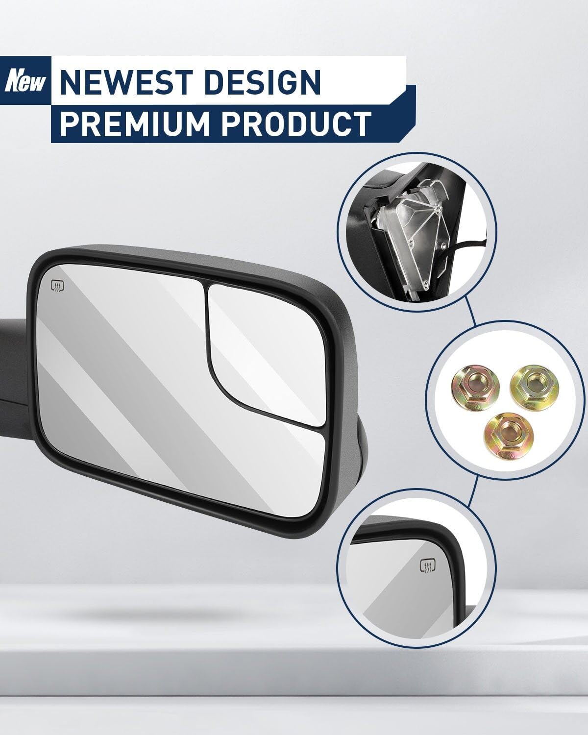 ECCPP Power Heated Towing Mirror for Dodge Ram 1500/2500/3500 (1998-2002) - Left Side Black Housing - Perfect for Towing, Camping & Off-Road Adventures