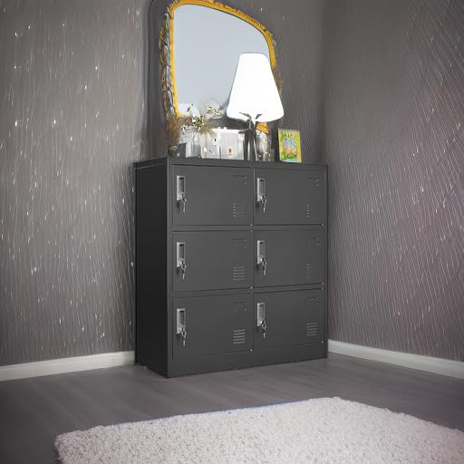 6-Door Employee Storage Locker - Heavy Duty Metal Office & Gym Lockers with Card Slot - Perfect for Home, School & Workplace Organization (Black)