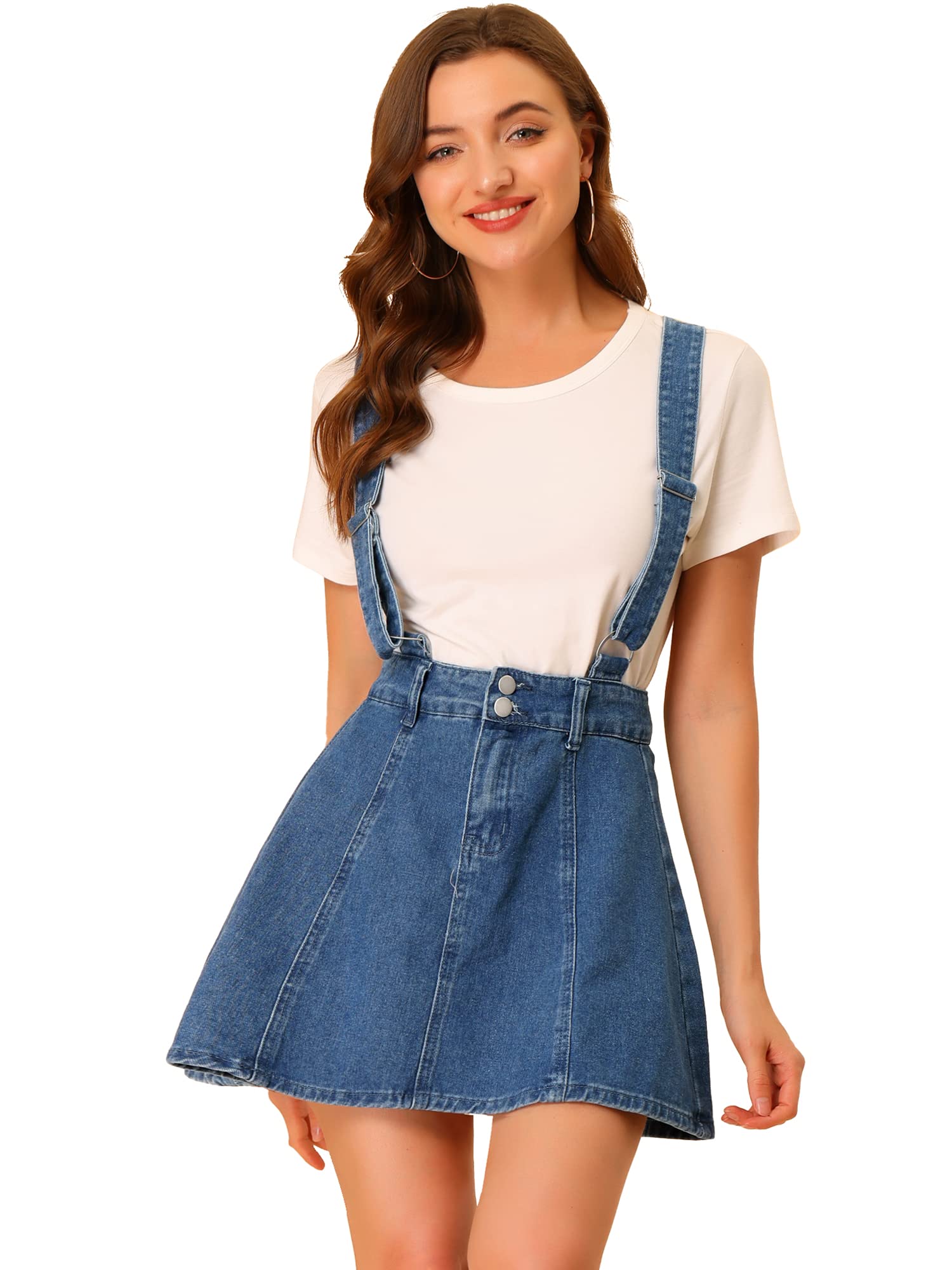 Allegra K Women's Denim Skirt Overall with Adjustable Straps - Mini Suspender Washed Jean Skirt for Casual Outfits, Summer Style, and Streetwear Fashion