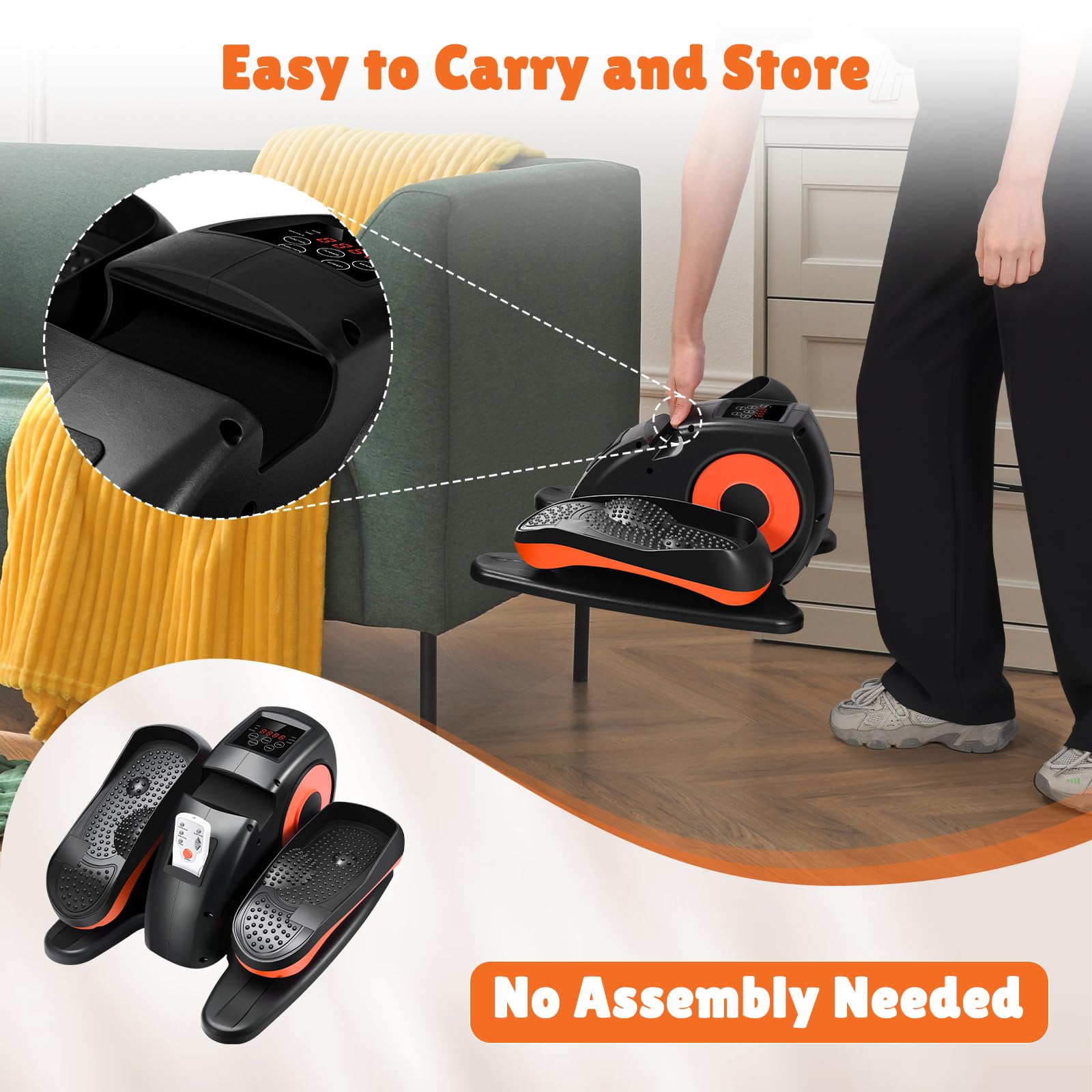 Under Desk Elliptical Machine - Quiet Electric Pedal Exerciser for Seniors & Office Workers, Portable Mini Bike with Remote Control - Home Office Fitness Equipment for Leg Workout While Sitting or Working