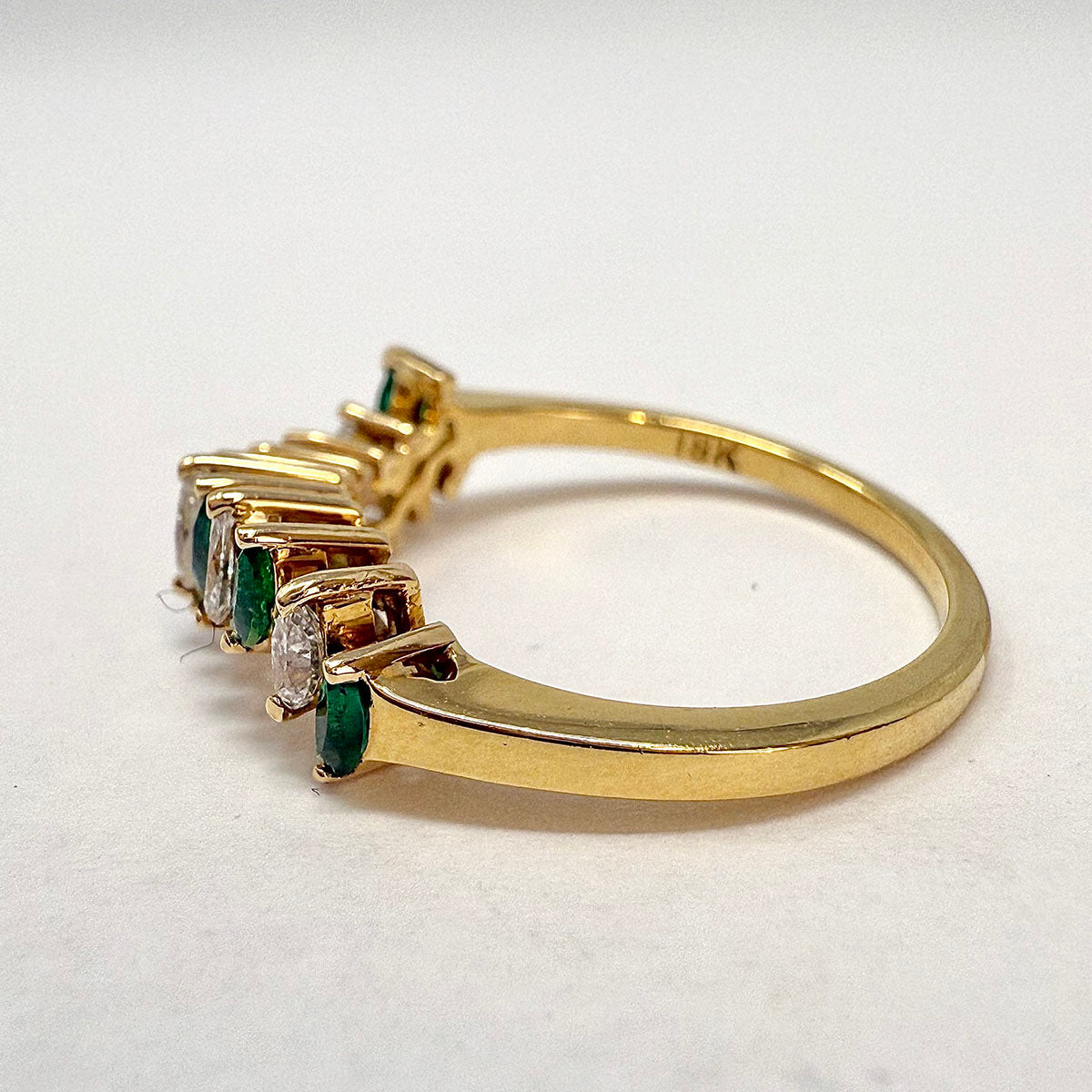 18K Gold Wavy Ring with 6 Genuine Emeralds & 5 Marquise Cut Diamonds | Elegant Jewelry for Weddings, Anniversaries & Special Occasions
