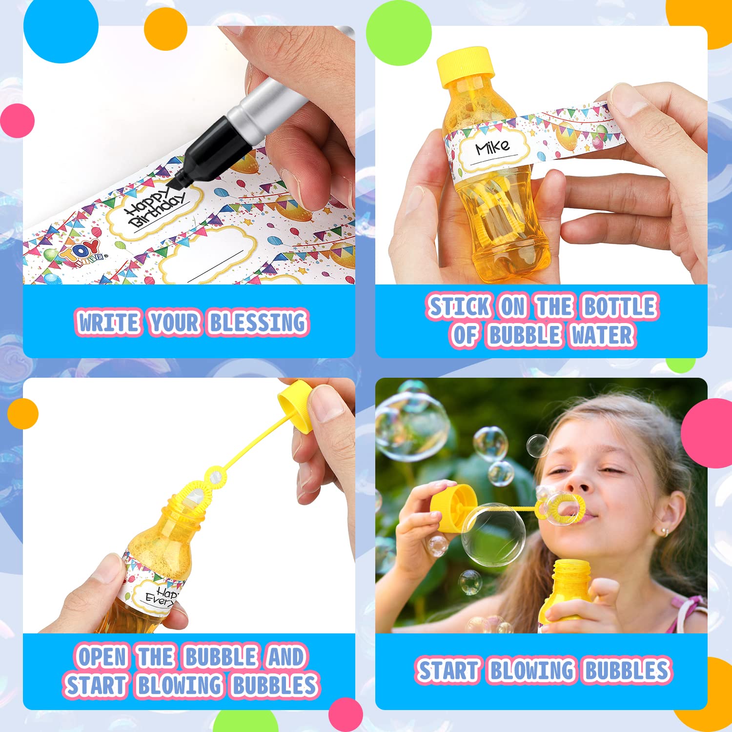 TOY Life 24 Pack Bubble Bottles with Wands - Bulk Bubble Solution for Kids Party Favors - Easter, Wedding, Birthday & Summer Party Supplies - Fun Outdoor & Indoor Activities for Children
